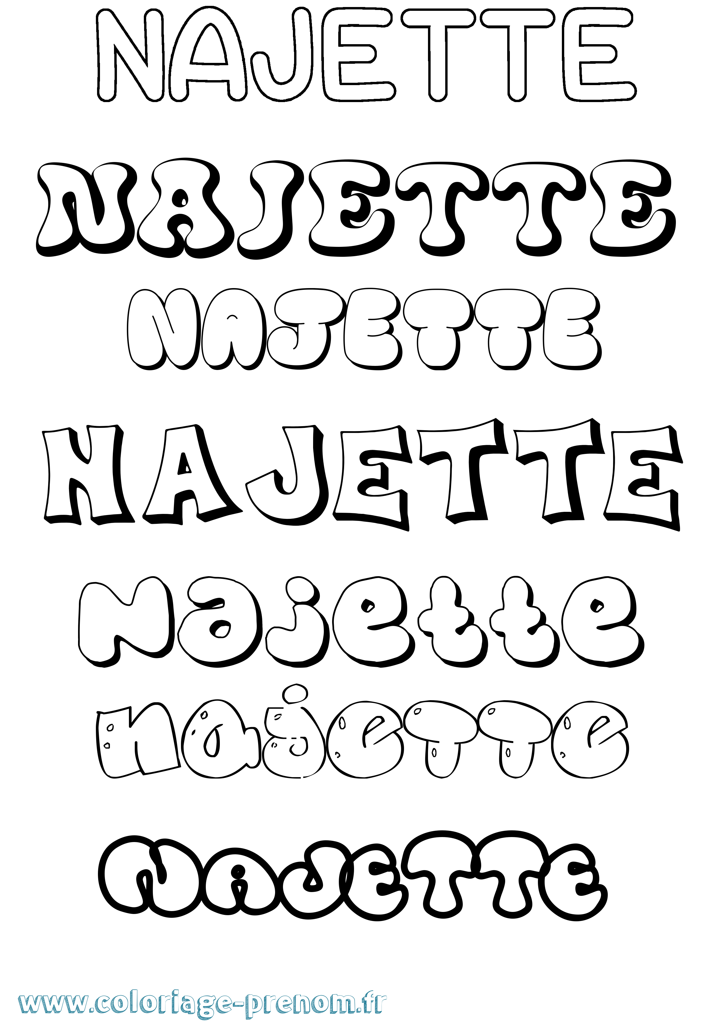 Coloriage Najette Bubble Coloriage prénom Najette Bubble