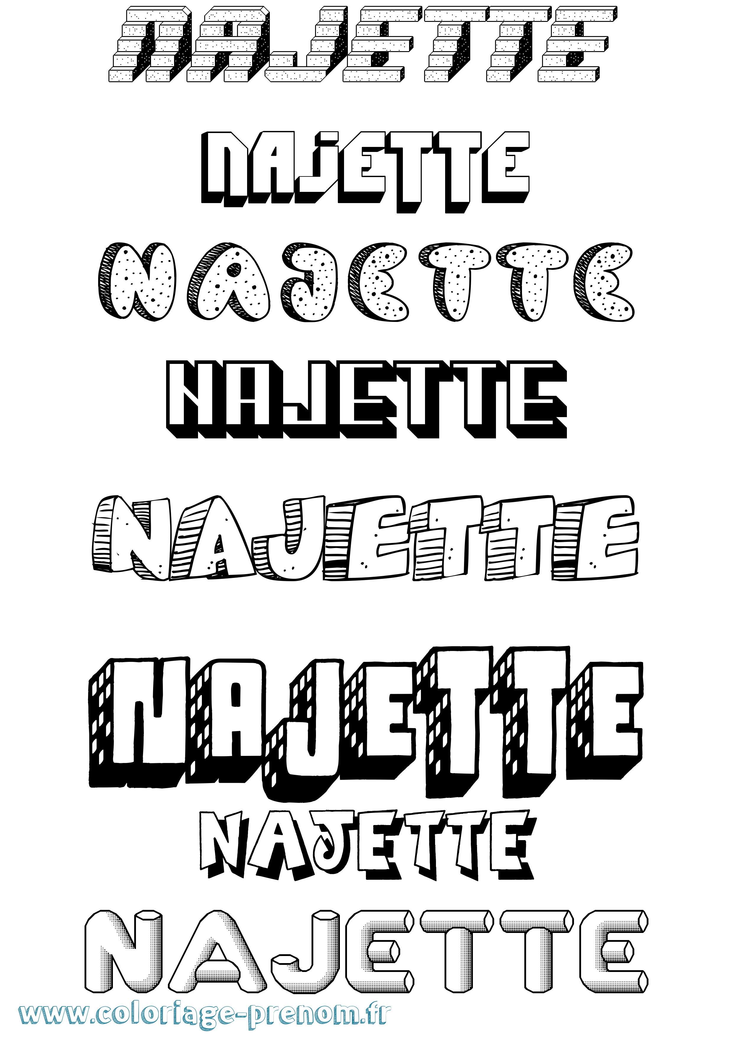 Coloriage Najette Effet 3D Coloriage prénom Najette Effet 3D