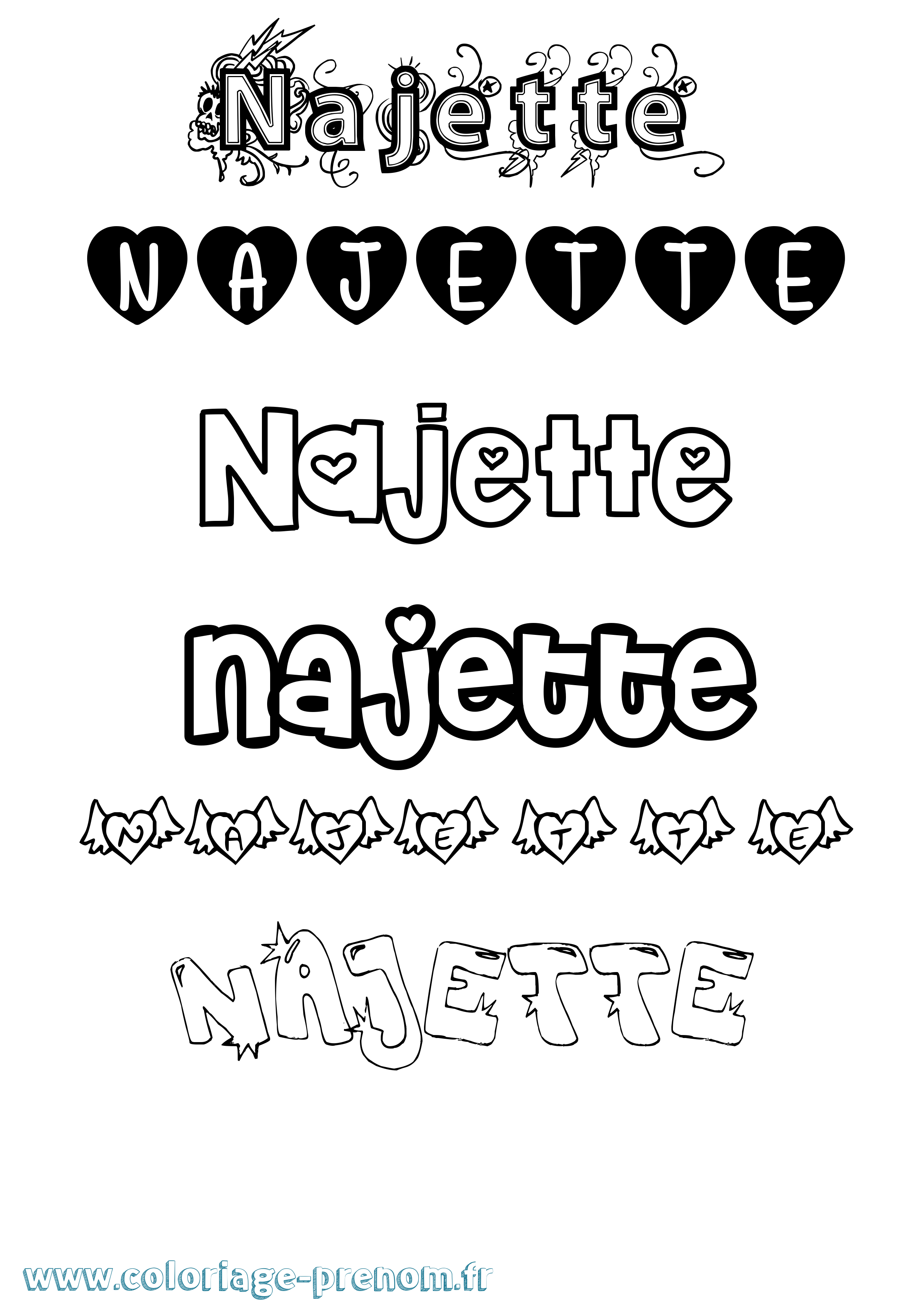 Coloriage Najette Girly Coloriage prénom Najette Girly