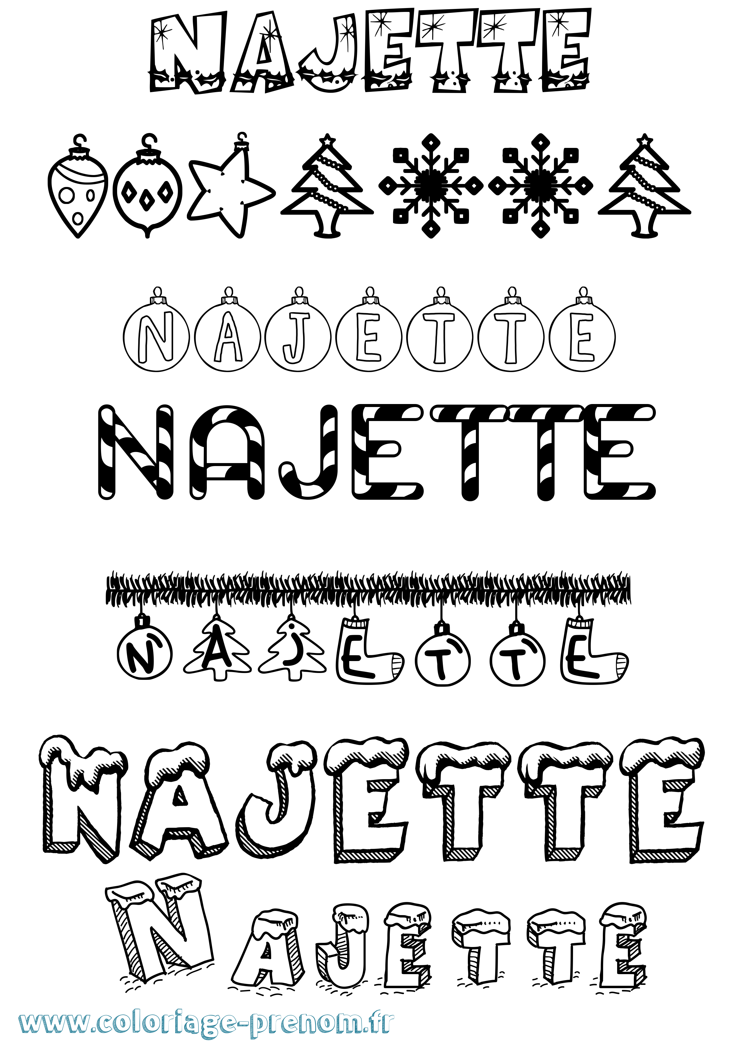 Coloriage Najette Noël Coloriage prénom Najette Noël