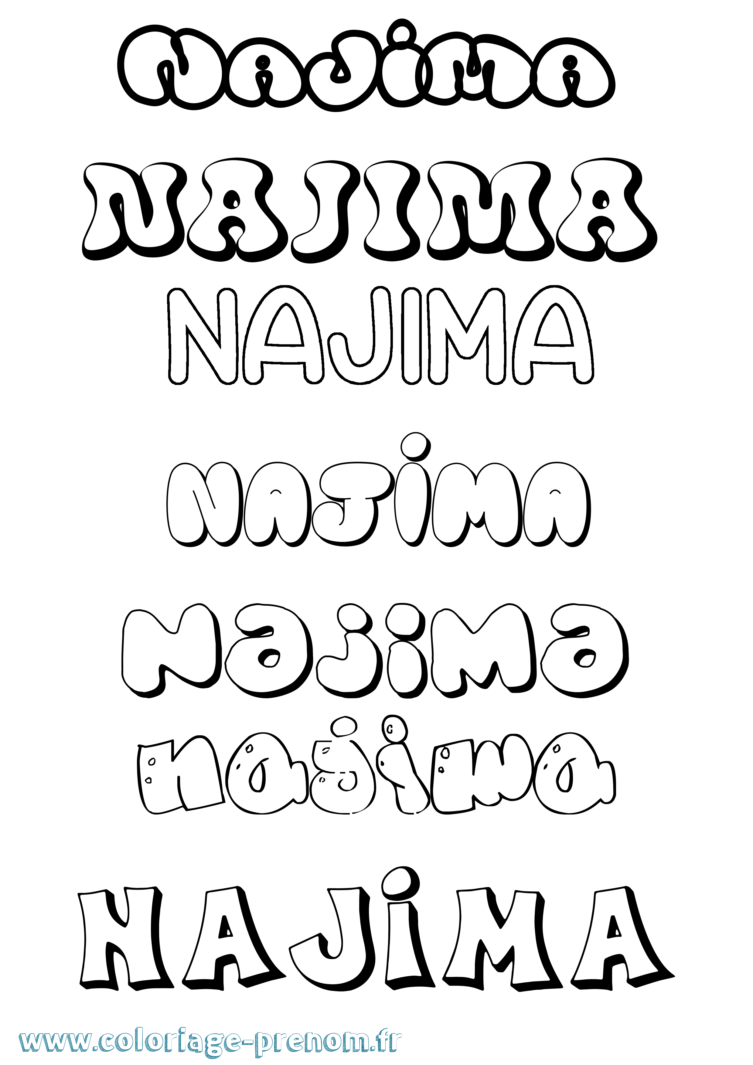 Coloriage Najima Bubble Coloriage prénom Najima Bubble