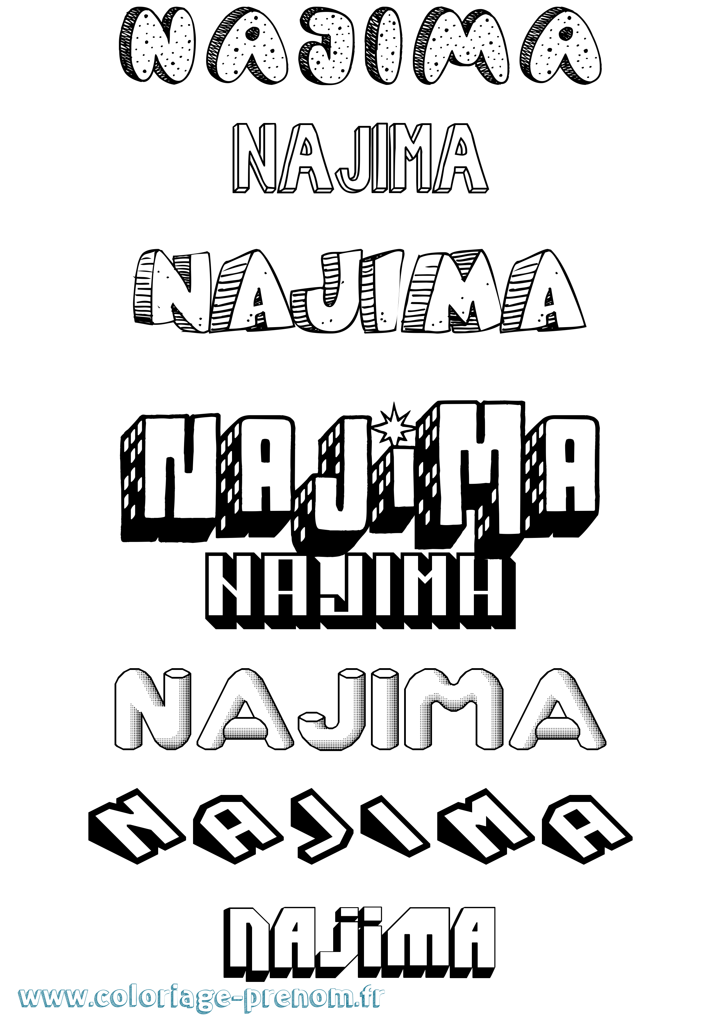 Coloriage Najima Effet 3D Coloriage prénom Najima Effet 3D