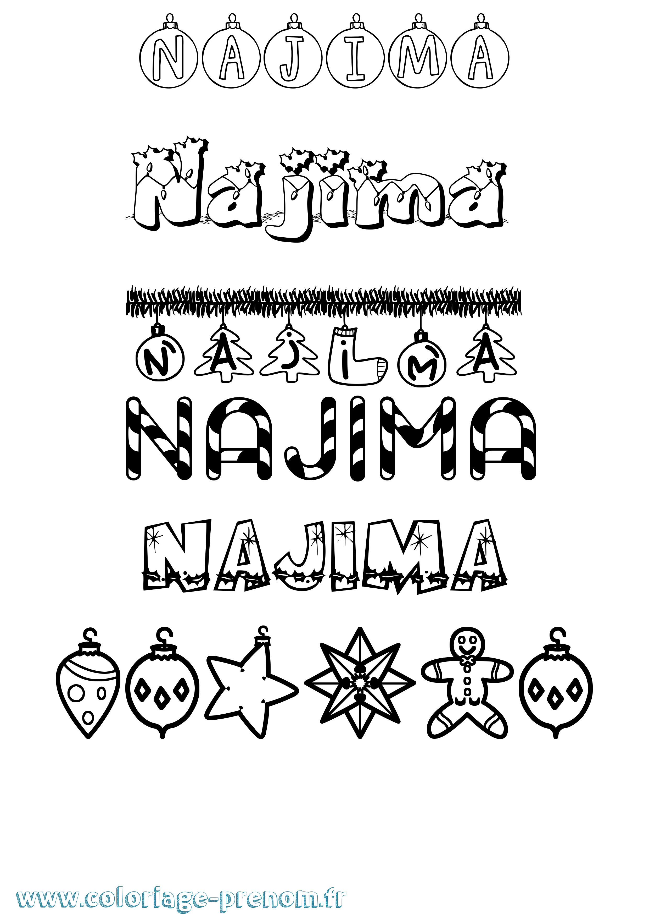 Coloriage Najima Noël Coloriage prénom Najima Noël
