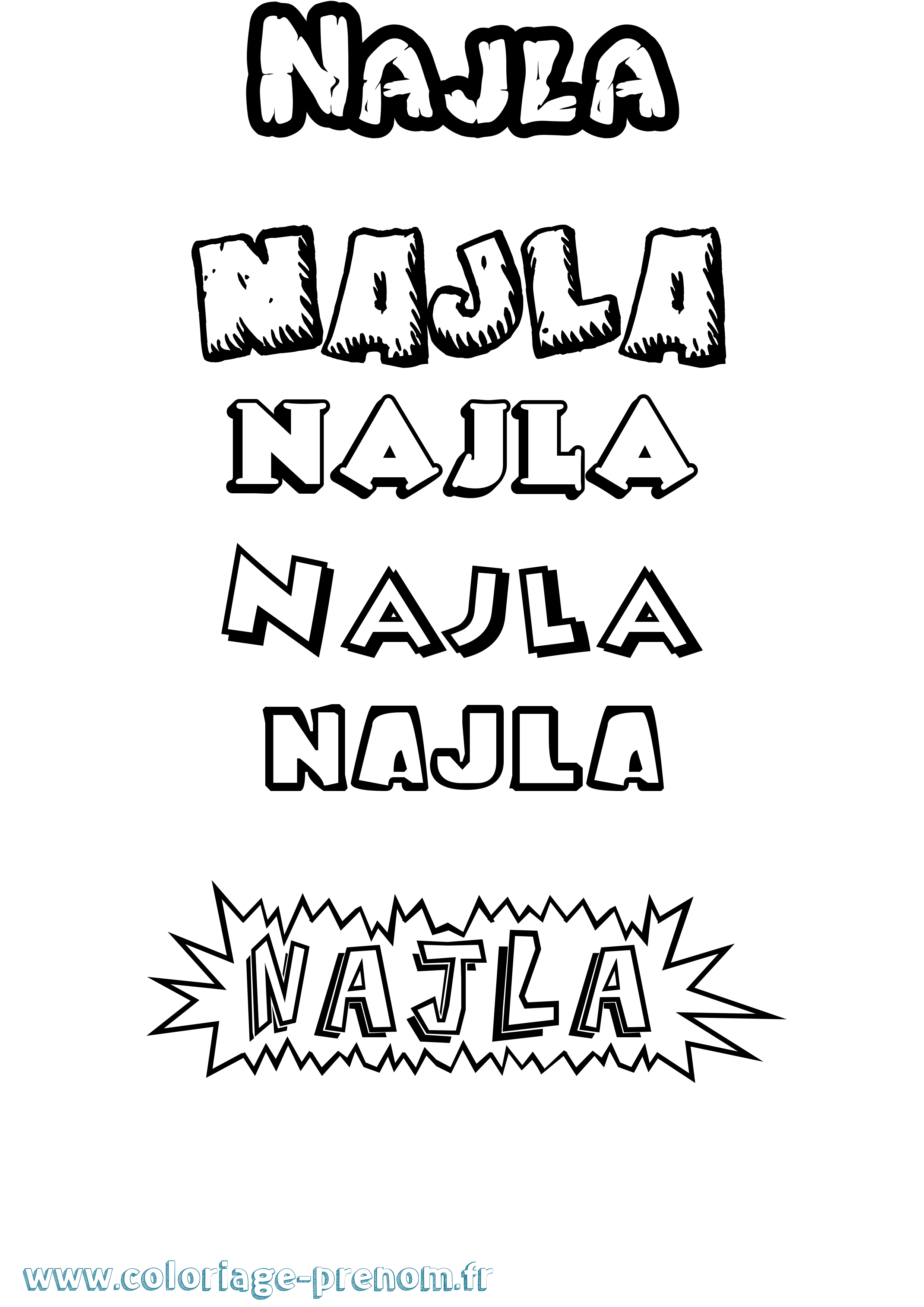 Coloriage Najla Dessin Animé Coloriage prénom Najla Dessin Animé