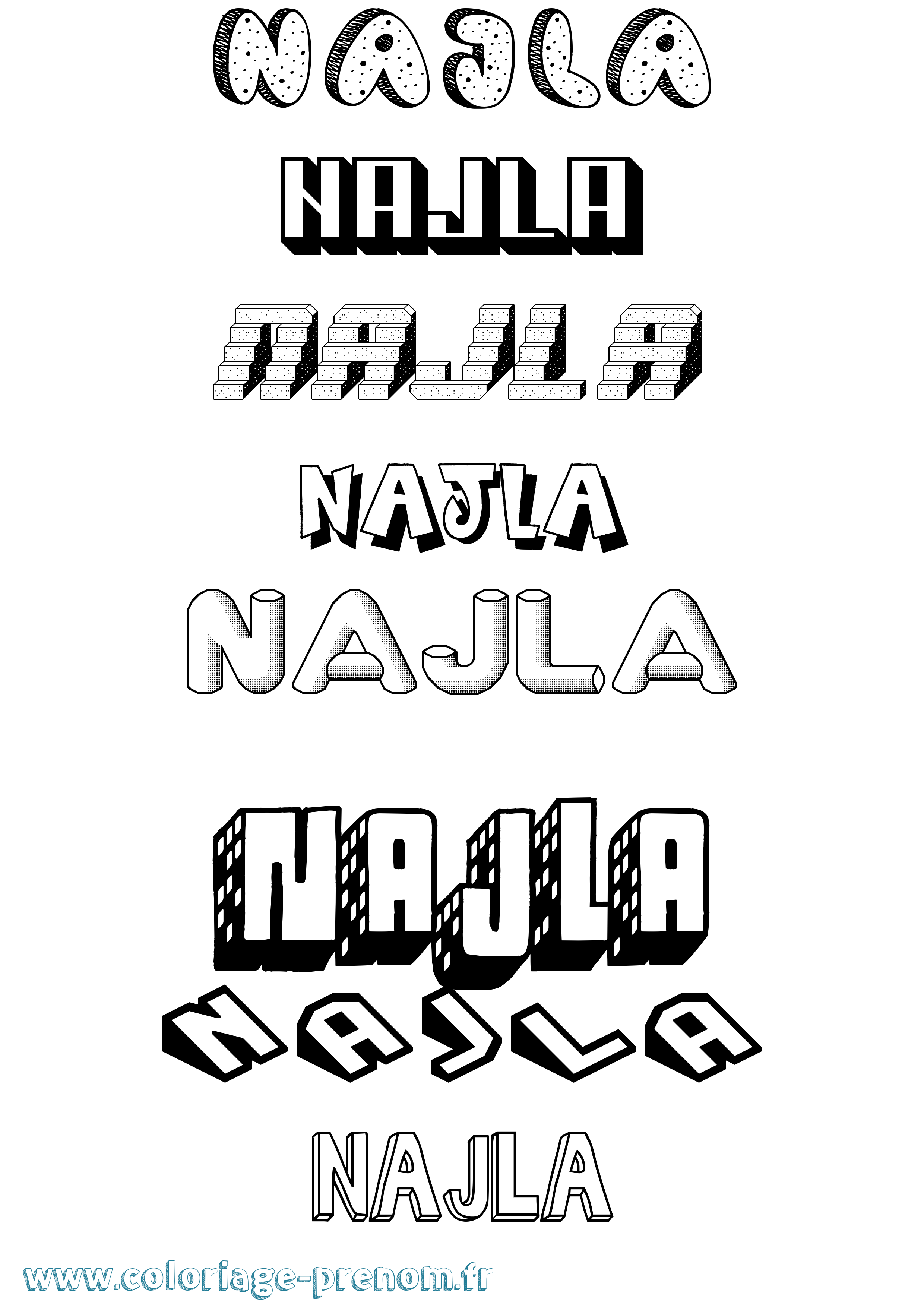 Coloriage Najla Effet 3D Coloriage prénom Najla Effet 3D