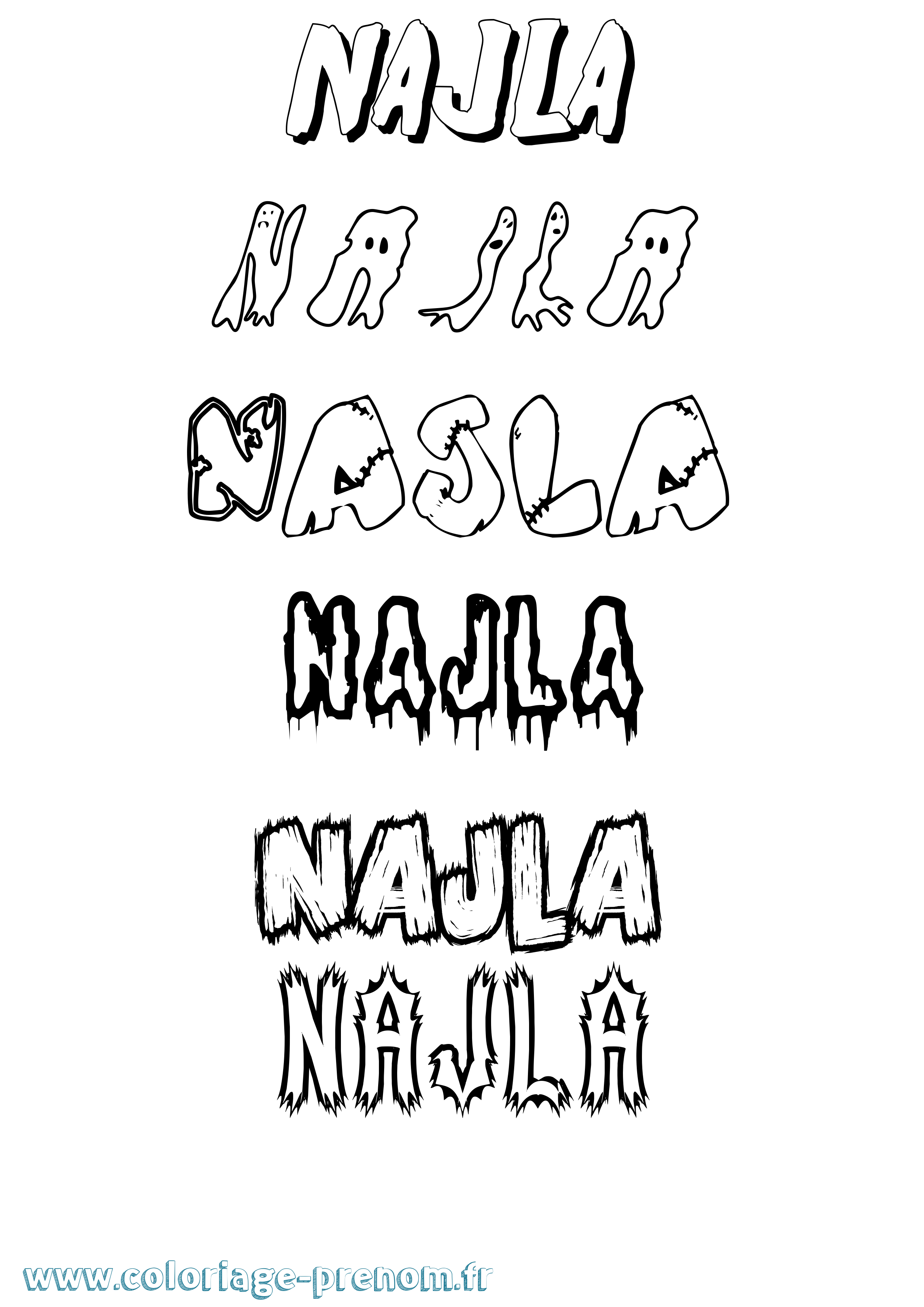 Coloriage Najla Frisson Coloriage prénom Najla Frisson
