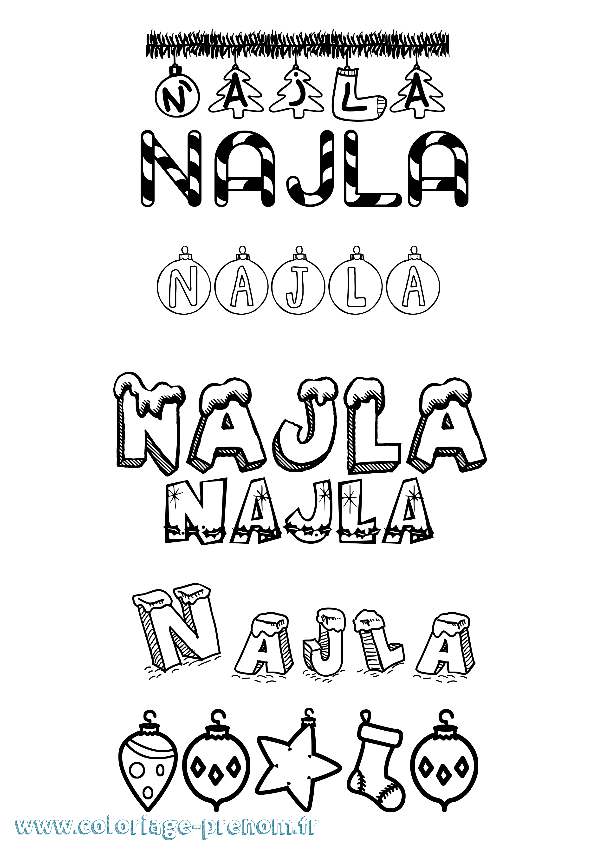 Coloriage Najla Noël Coloriage prénom Najla Noël