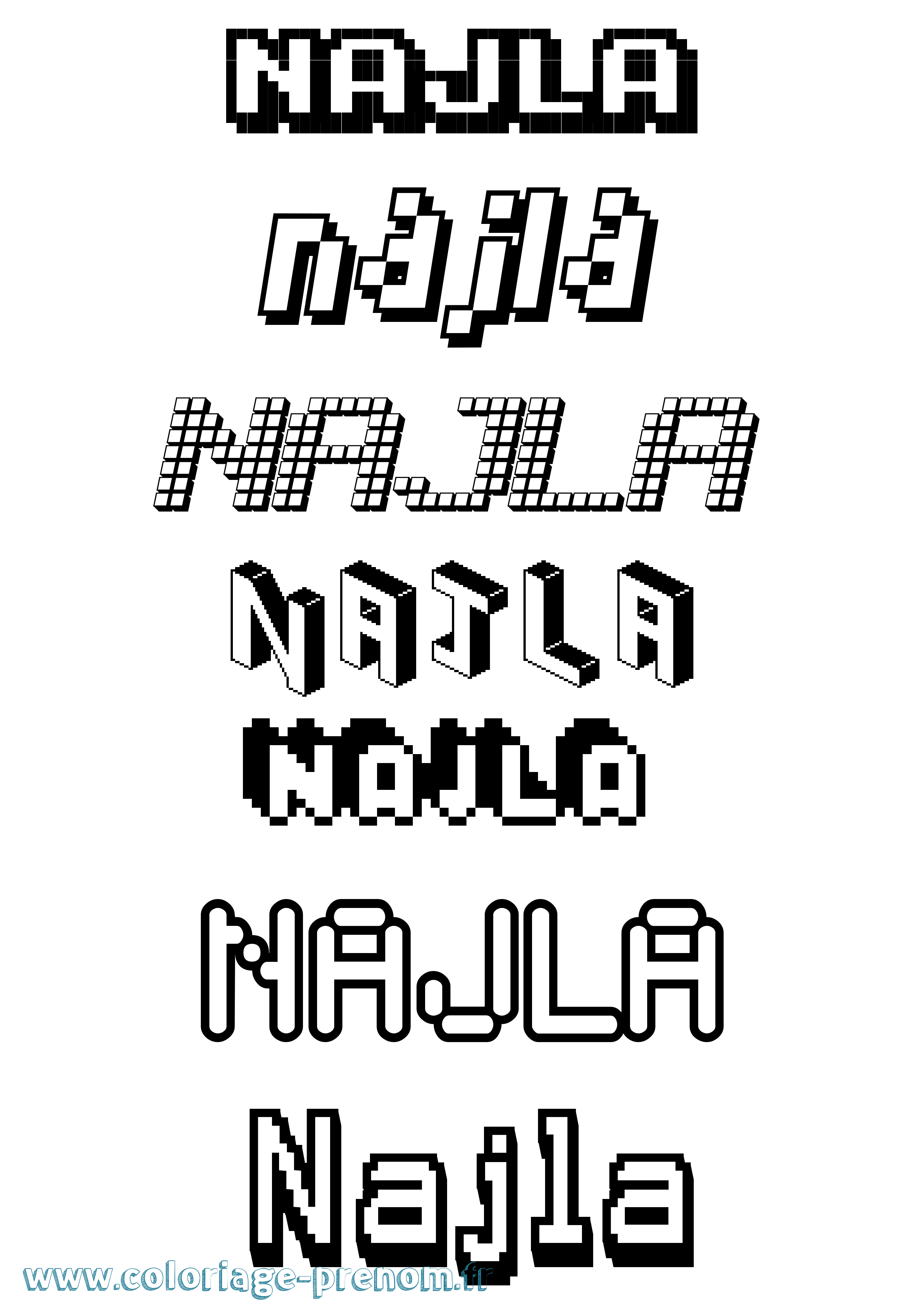 Coloriage Najla Pixel Coloriage prénom Najla Pixel
