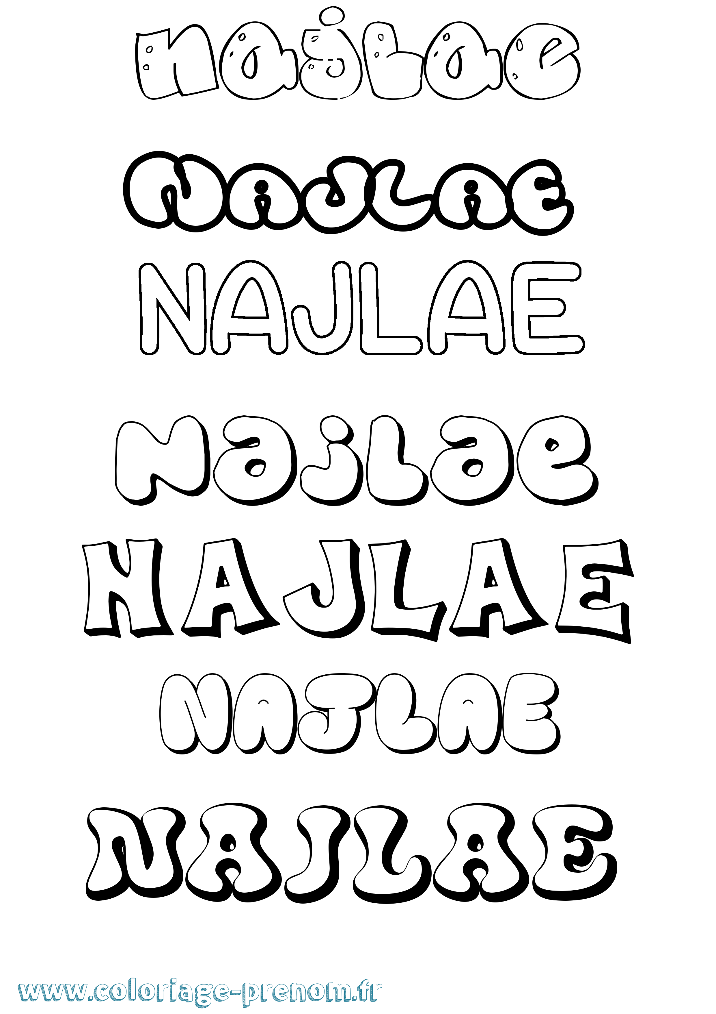 Coloriage Najlae Bubble Coloriage prénom Najlae Bubble