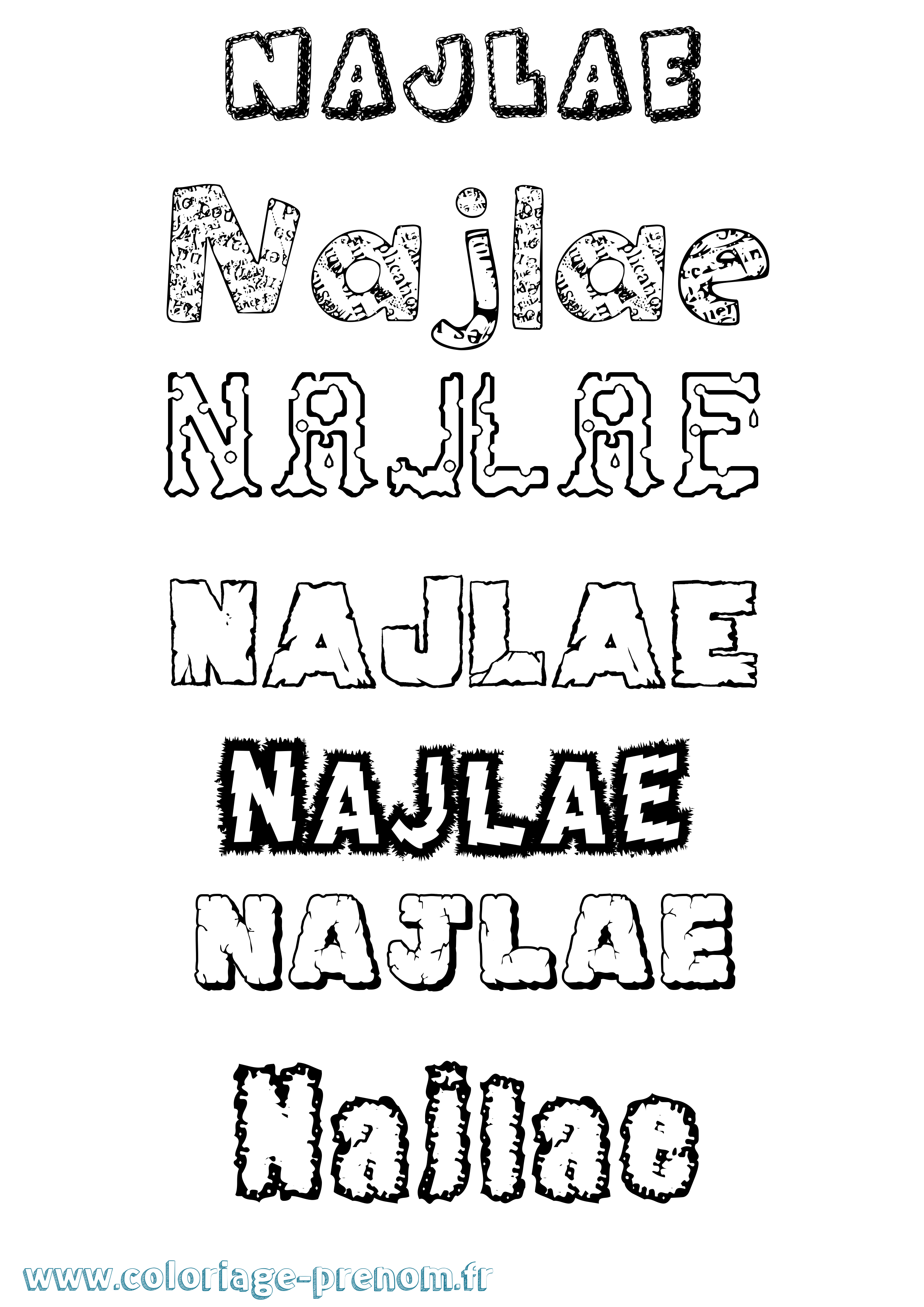 Coloriage Najlae Destructuré Coloriage prénom Najlae Destructuré