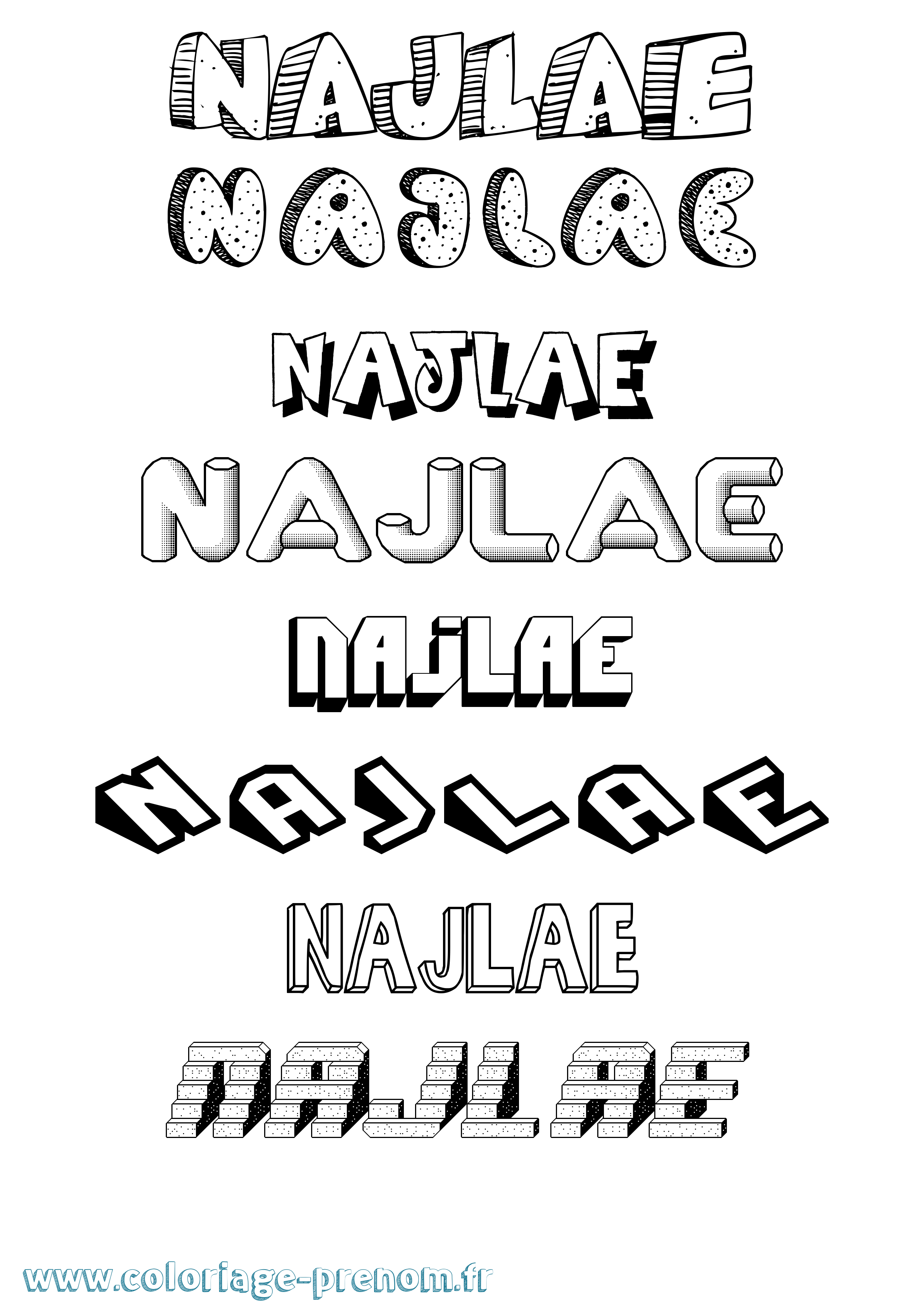 Coloriage Najlae Effet 3D Coloriage prénom Najlae Effet 3D