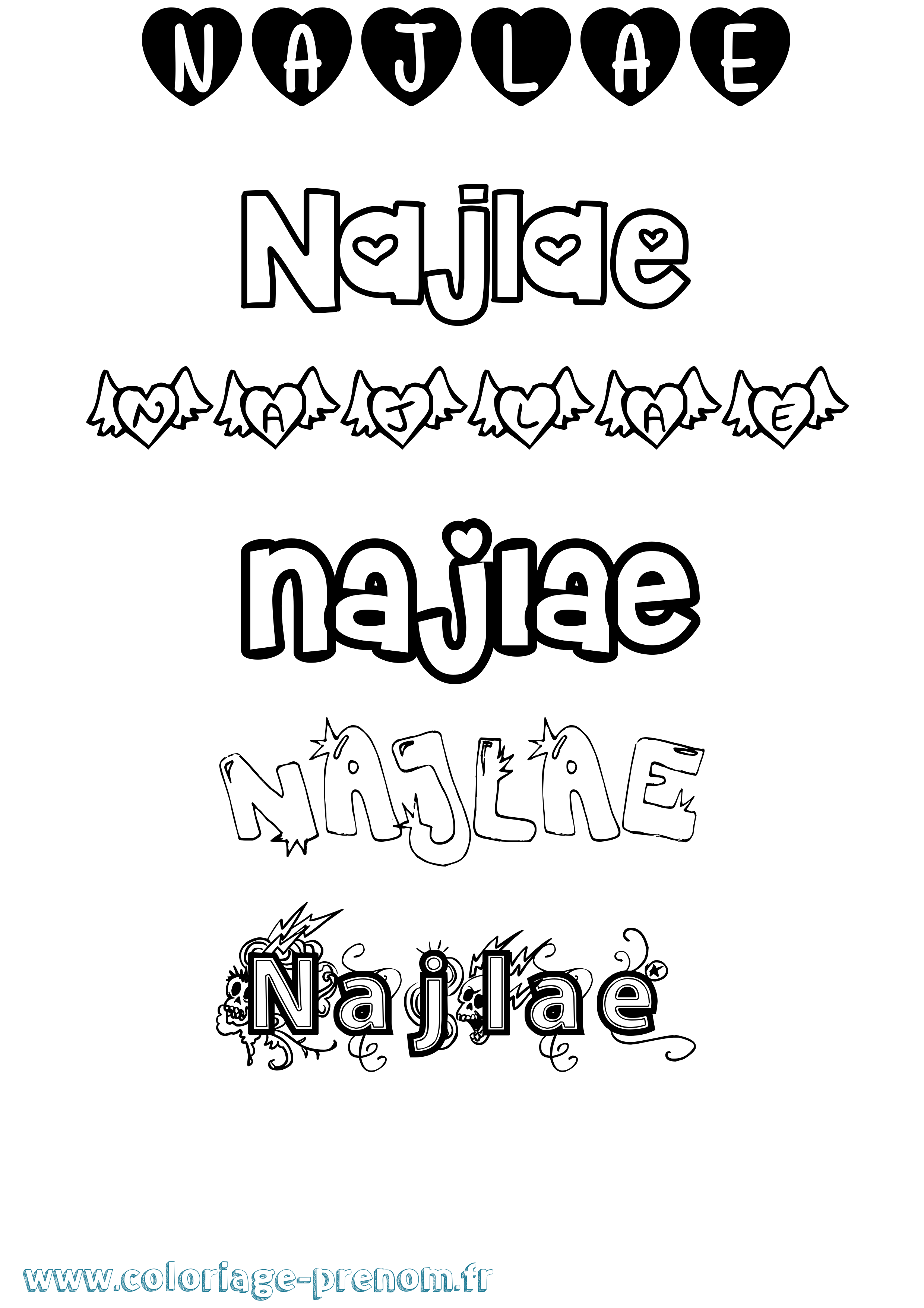 Coloriage Najlae Girly Coloriage prénom Najlae Girly