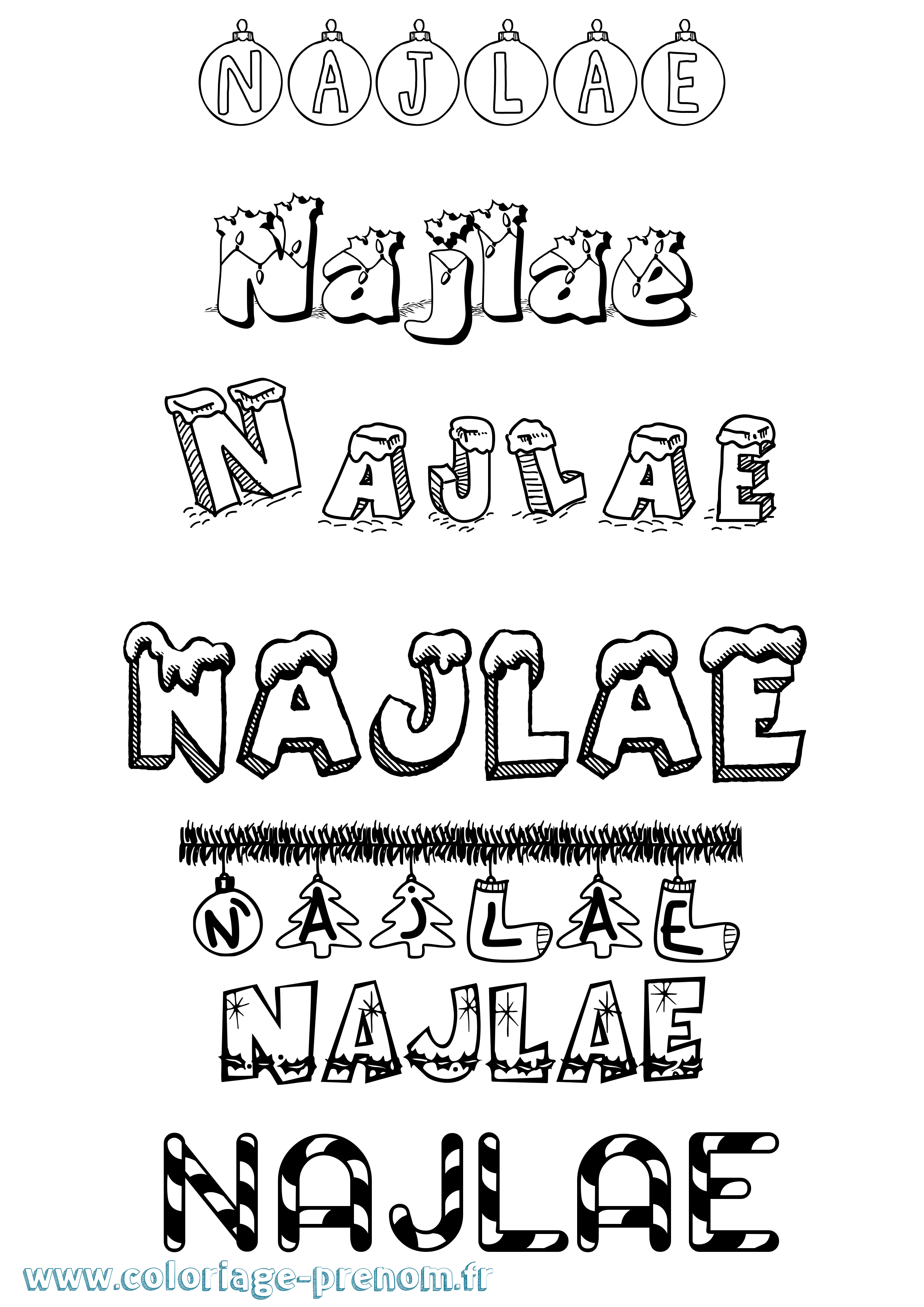 Coloriage Najlae Noël Coloriage prénom Najlae Noël