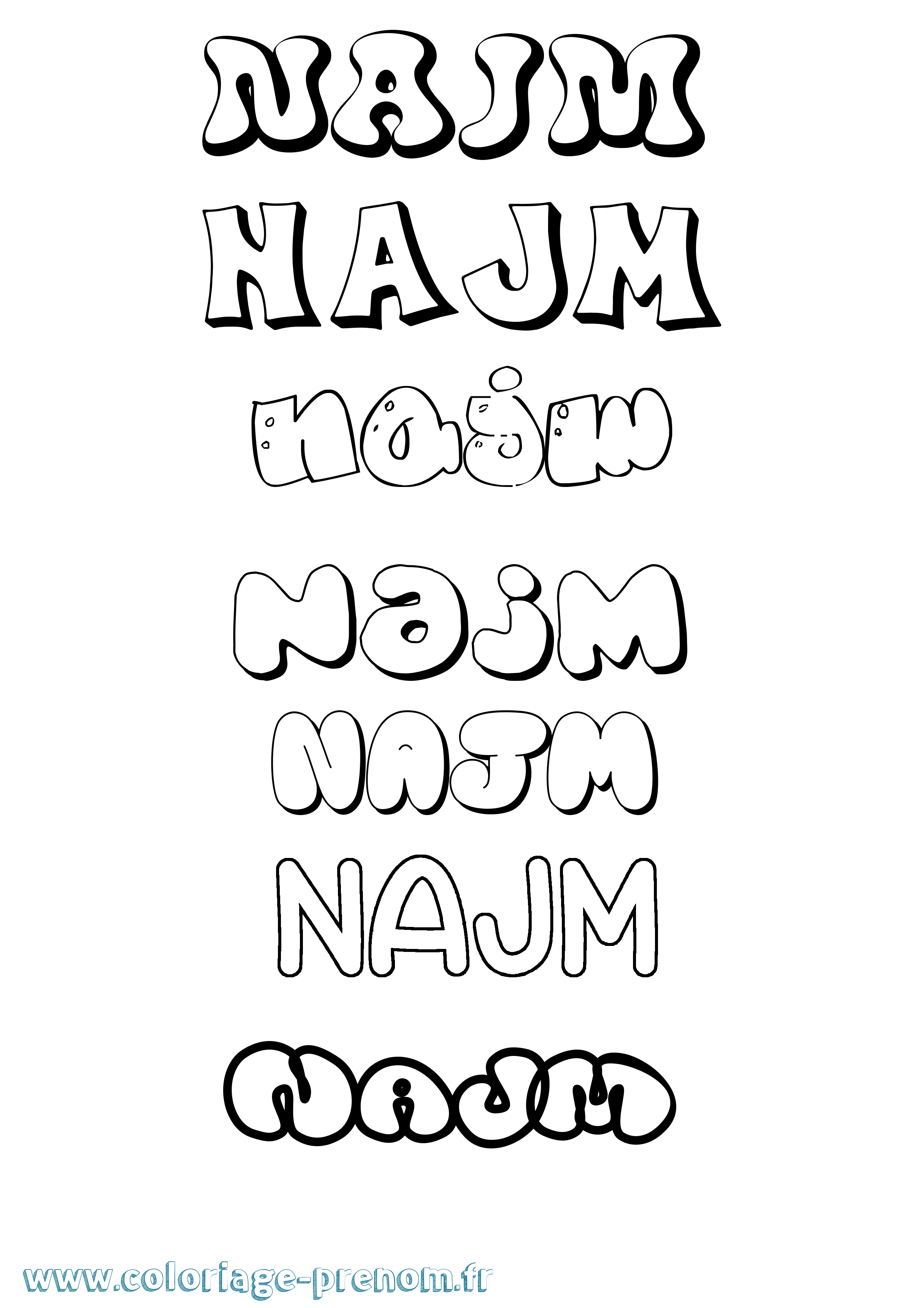 Coloriage Najm Bubble Coloriage prénom Najm Bubble