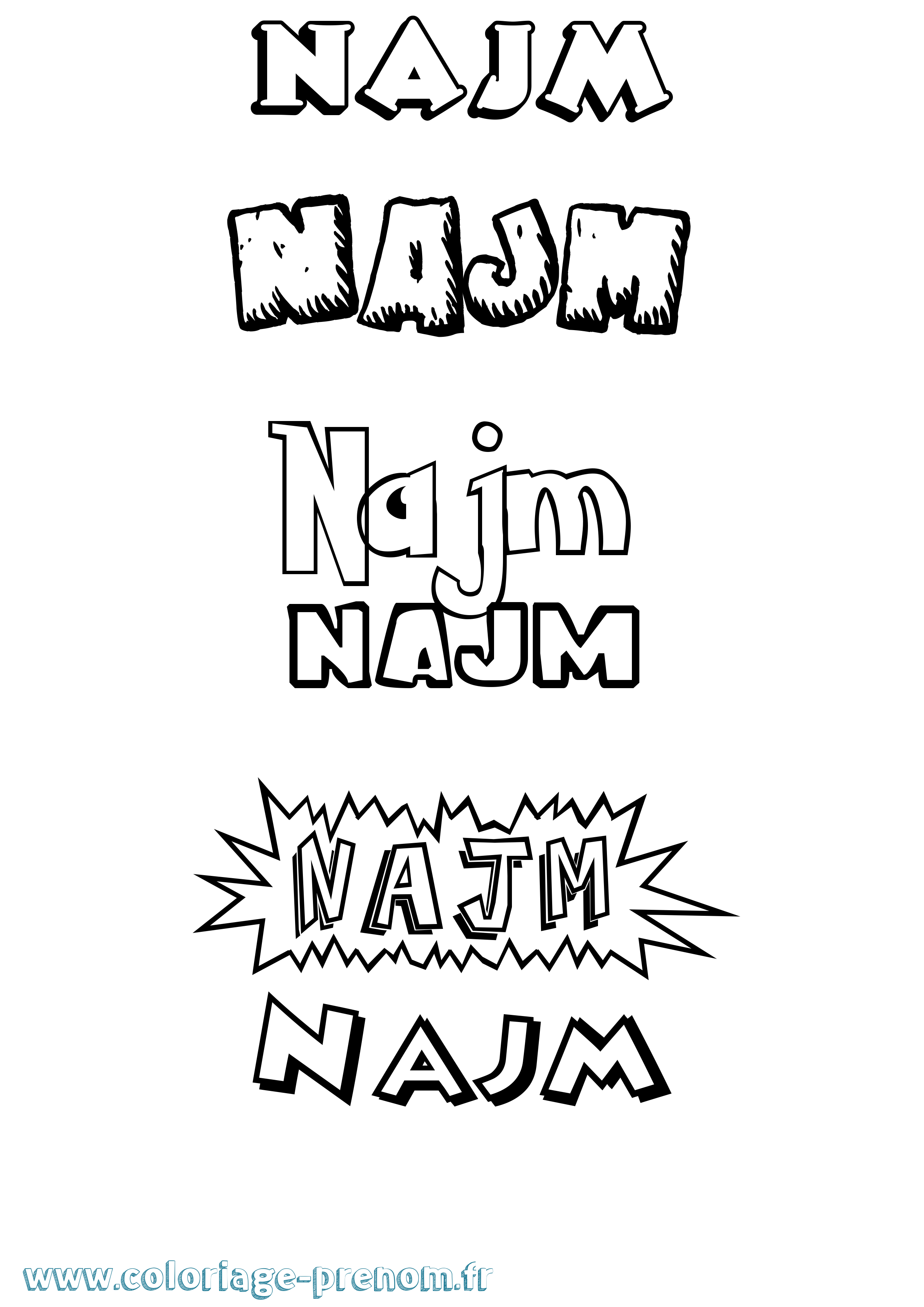 Coloriage Najm Dessin Animé Coloriage prénom Najm Dessin Animé
