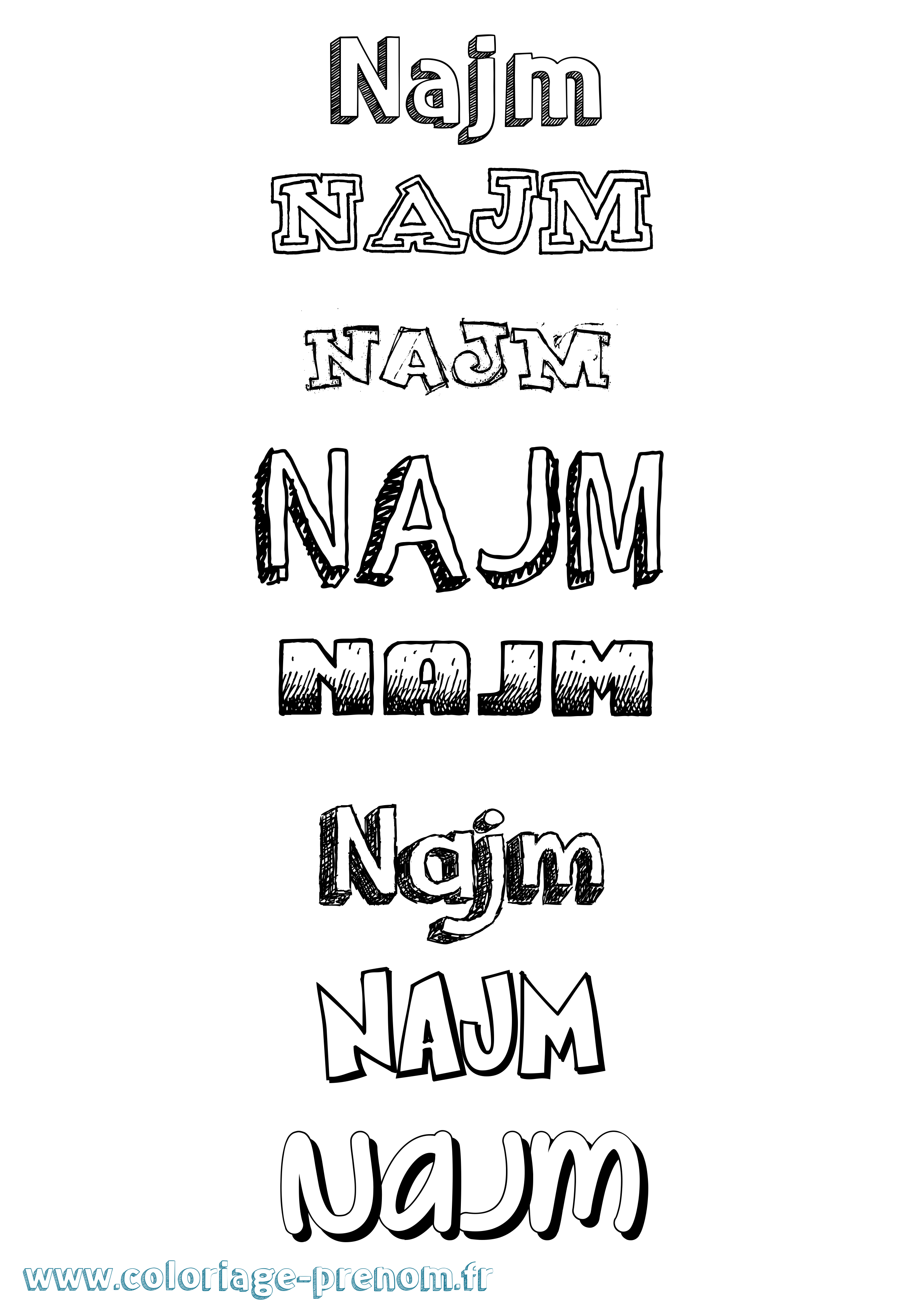 Coloriage Najm Dessiné Coloriage prénom Najm Dessiné