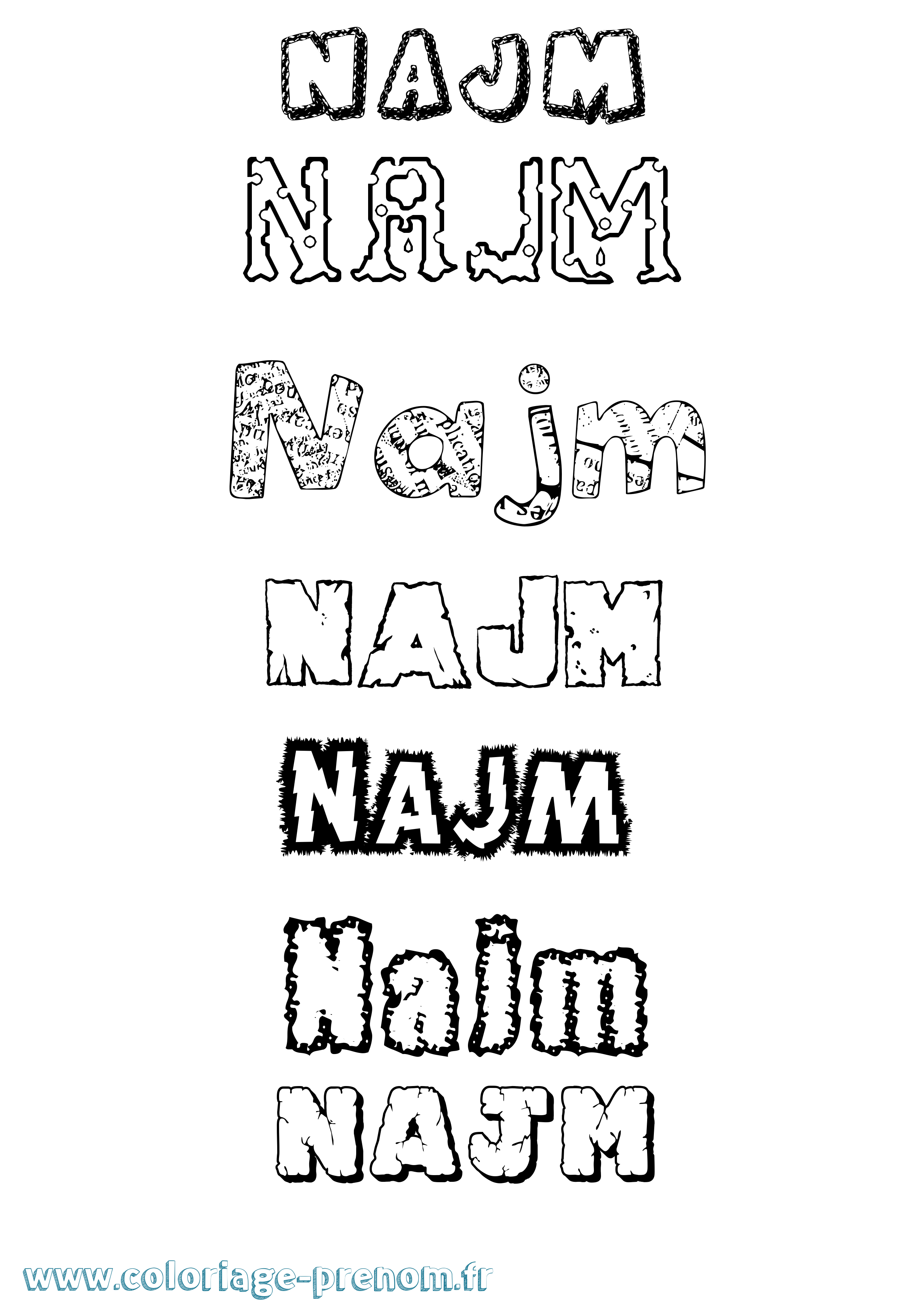 Coloriage Najm Destructuré Coloriage prénom Najm Destructuré