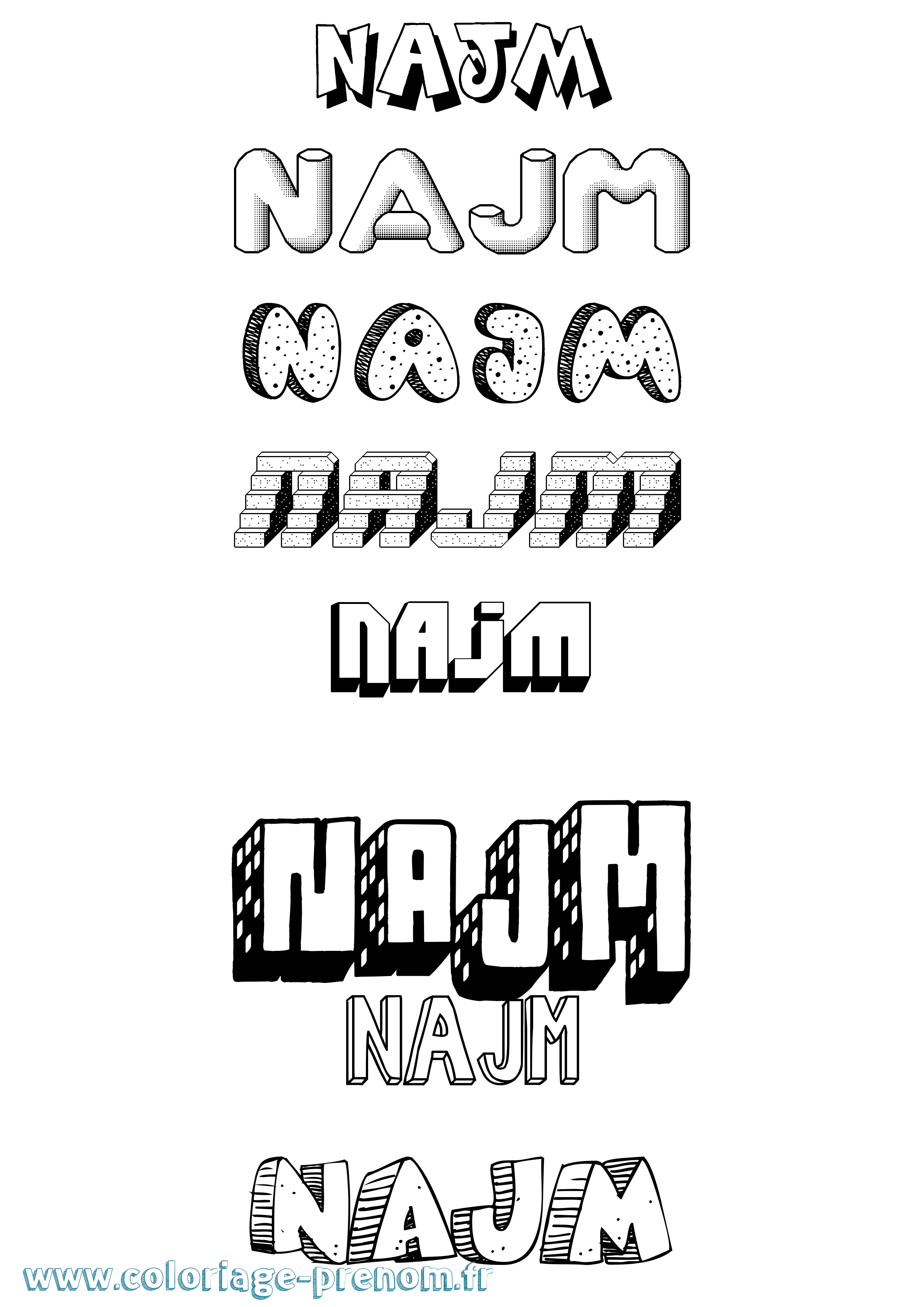 Coloriage Najm Effet 3D Coloriage prénom Najm Effet 3D