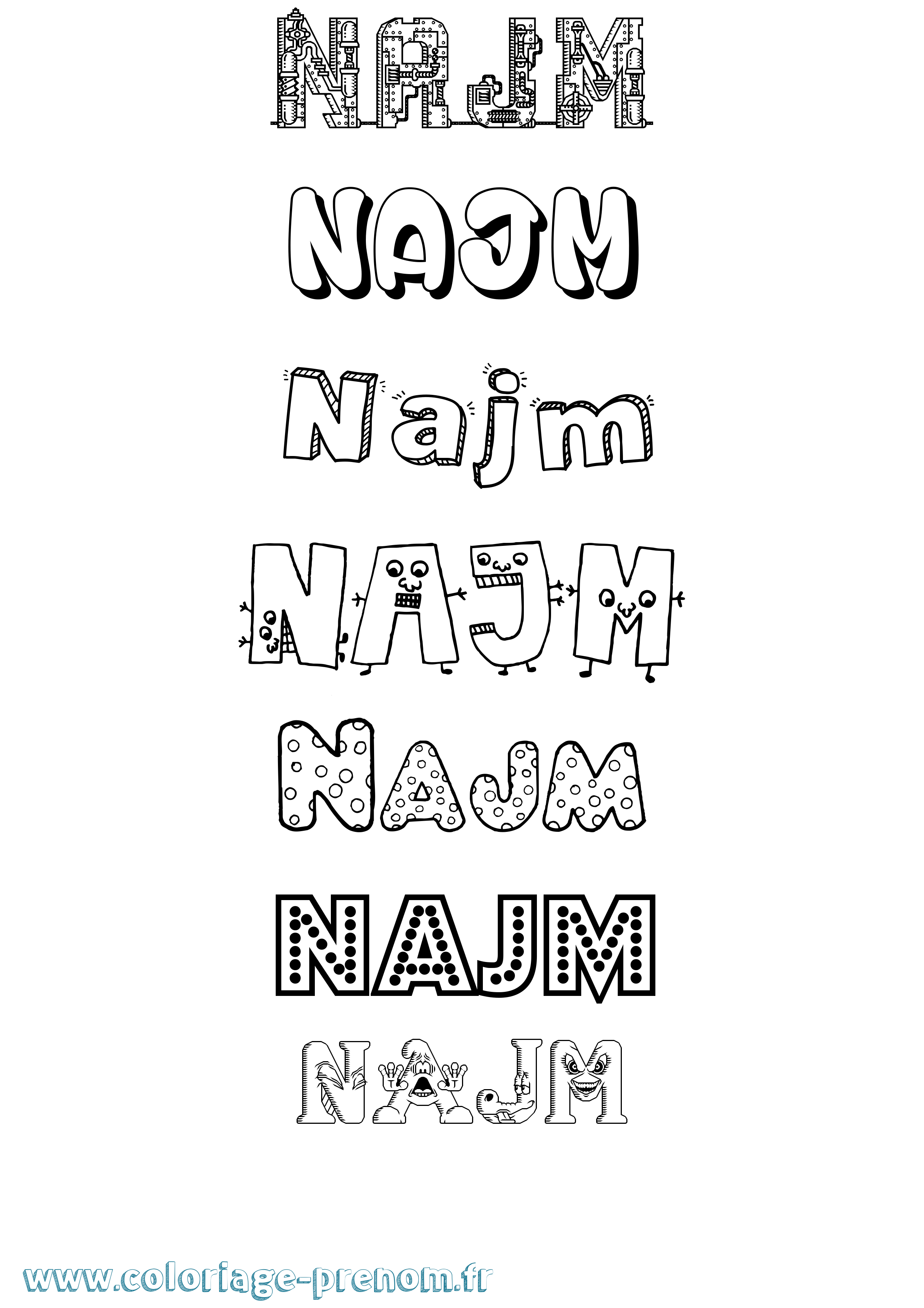 Coloriage Najm Fun Coloriage prénom Najm Fun