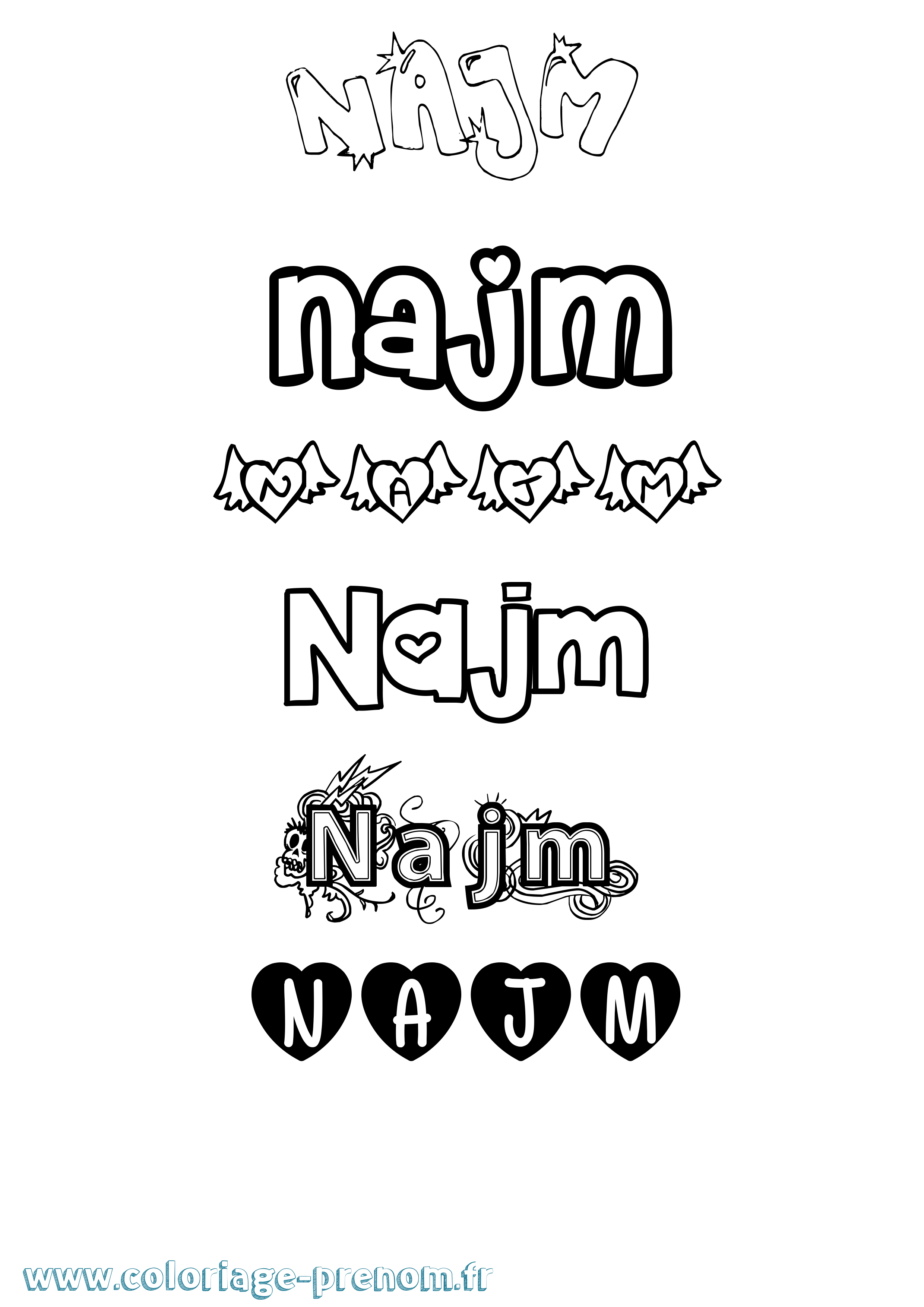 Coloriage Najm Girly Coloriage prénom Najm Girly