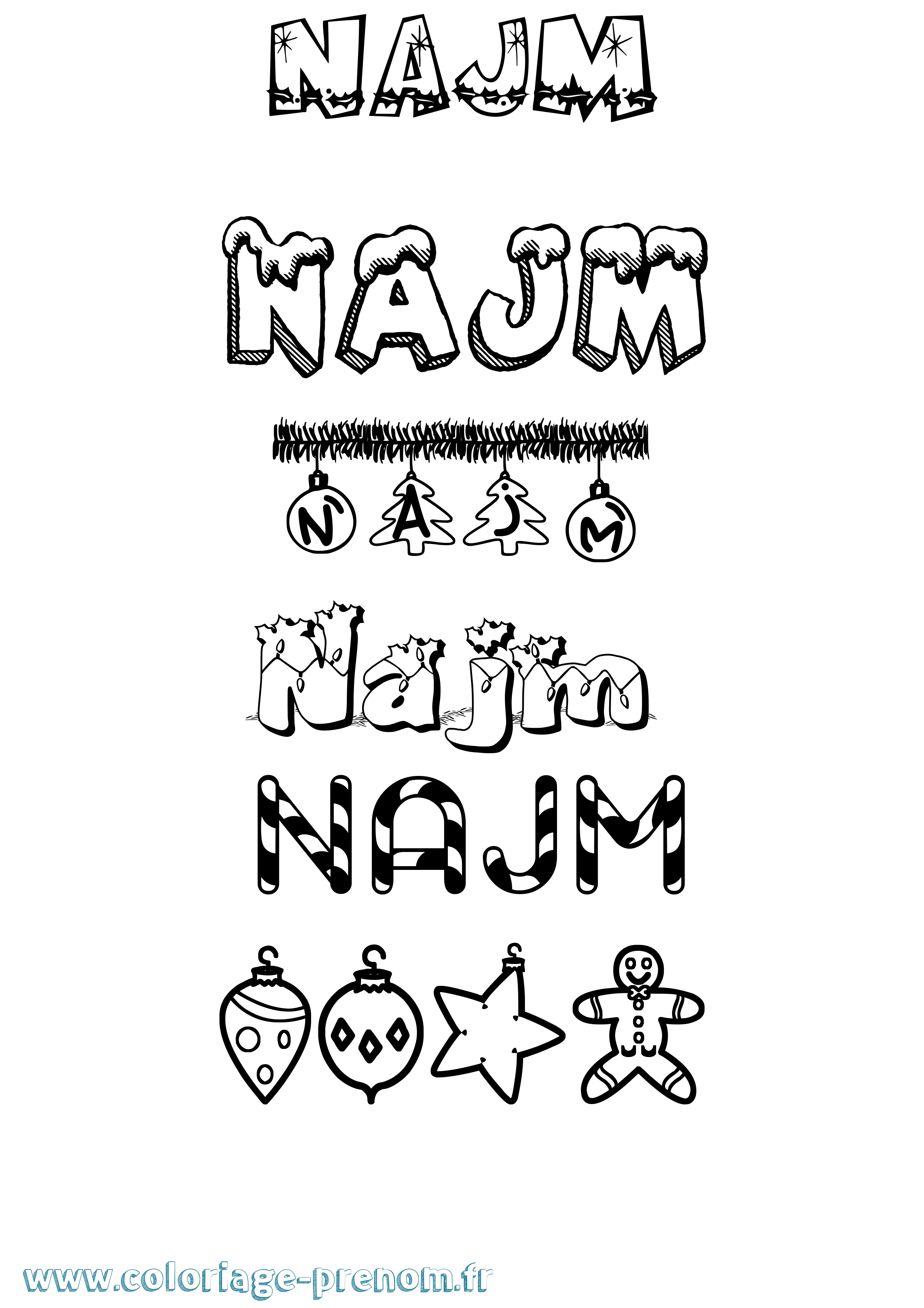 Coloriage Najm Noël Coloriage prénom Najm Noël