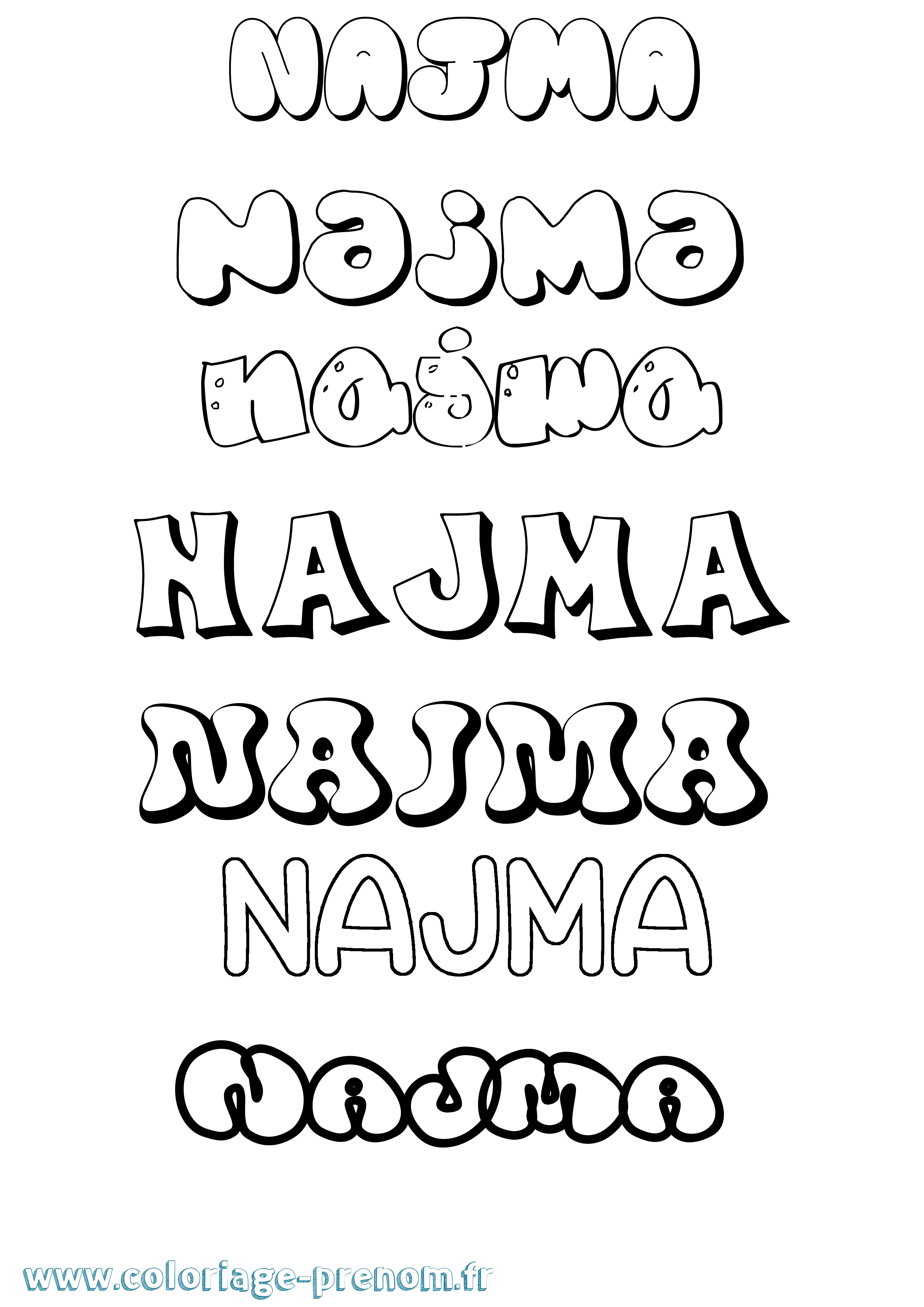 Coloriage Najma Bubble Coloriage prénom Najma Bubble
