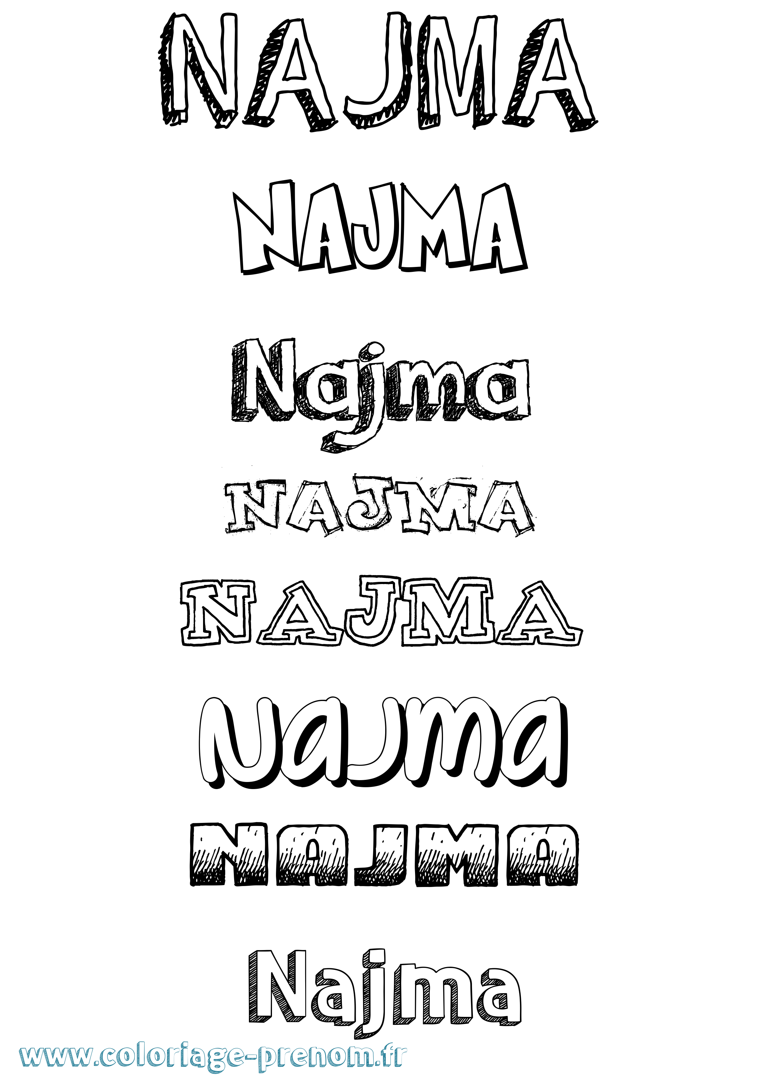 Coloriage Najma Dessiné Coloriage prénom Najma Dessiné