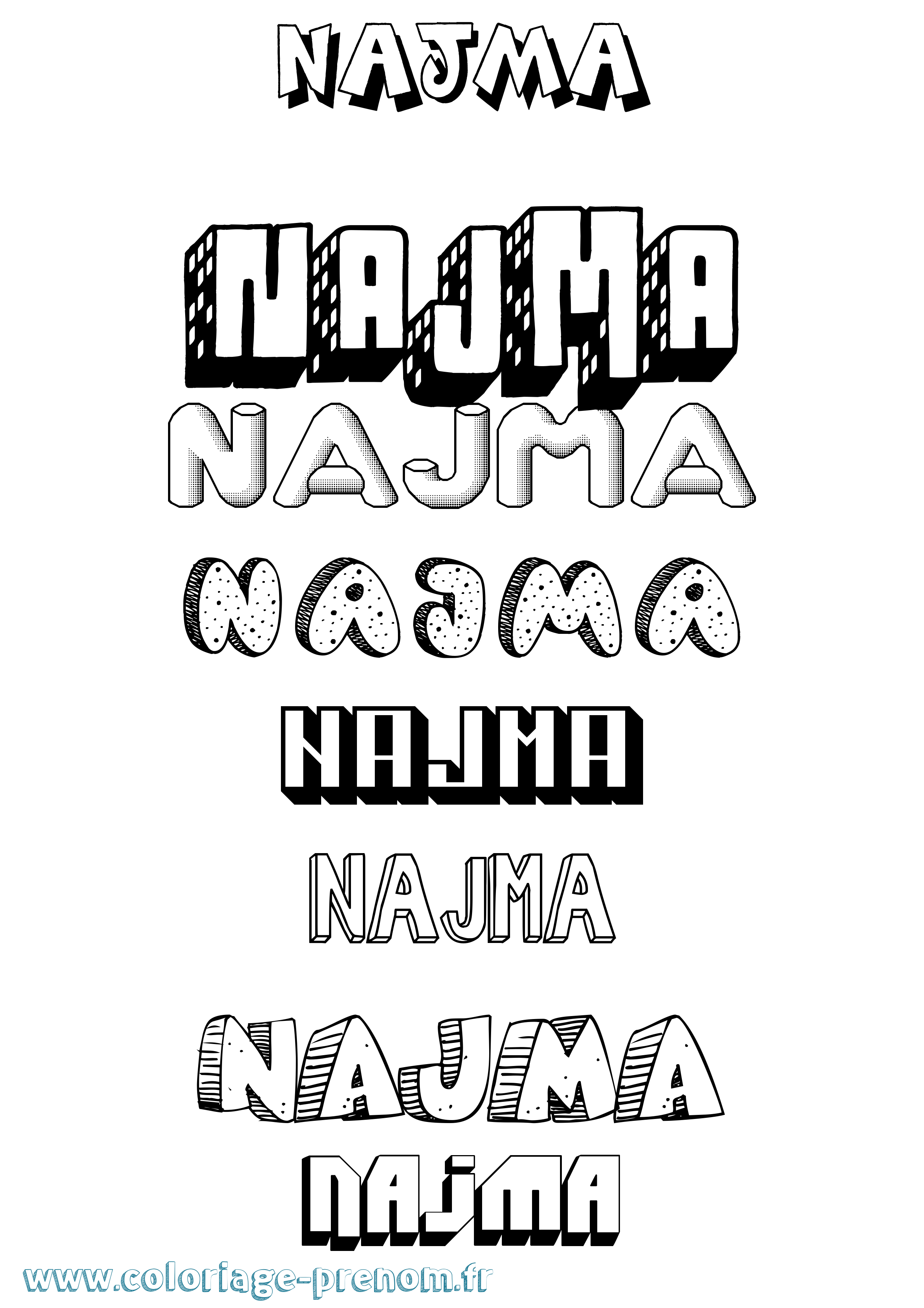Coloriage Najma Effet 3D Coloriage prénom Najma Effet 3D