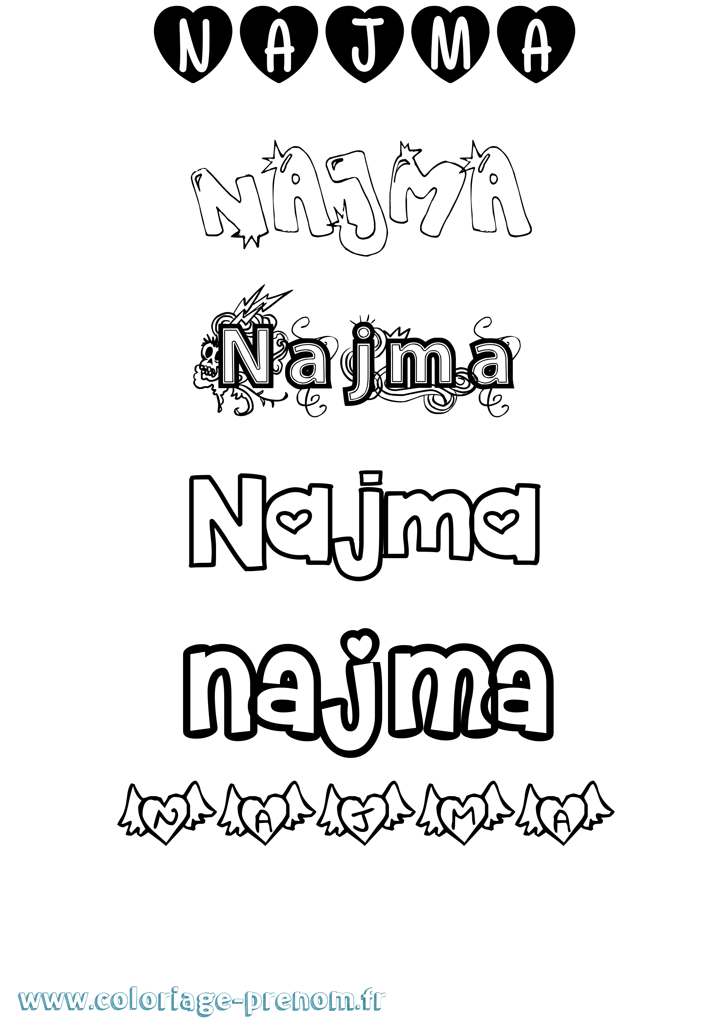 Coloriage Najma Girly Coloriage prénom Najma Girly