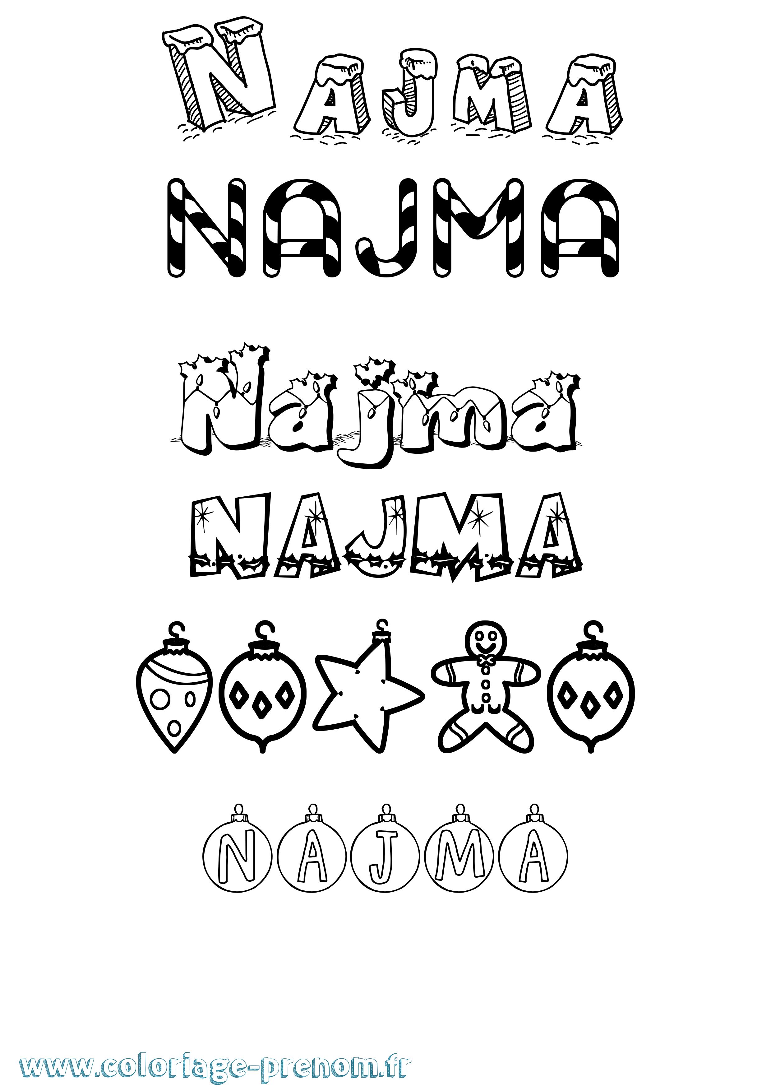 Coloriage Najma Noël Coloriage prénom Najma Noël