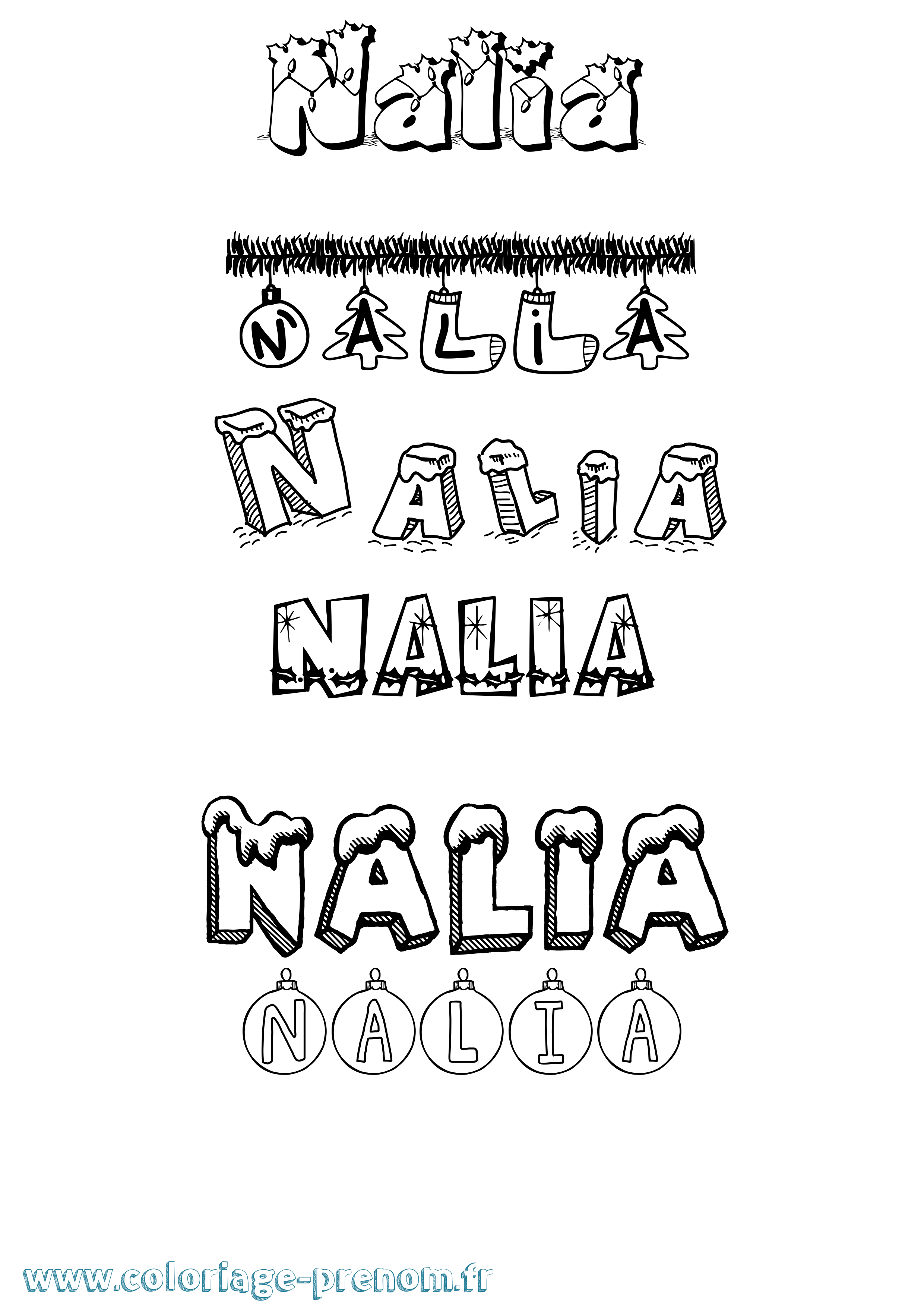 Coloriage Nalia Noël Coloriage prénom Nalia Noël
