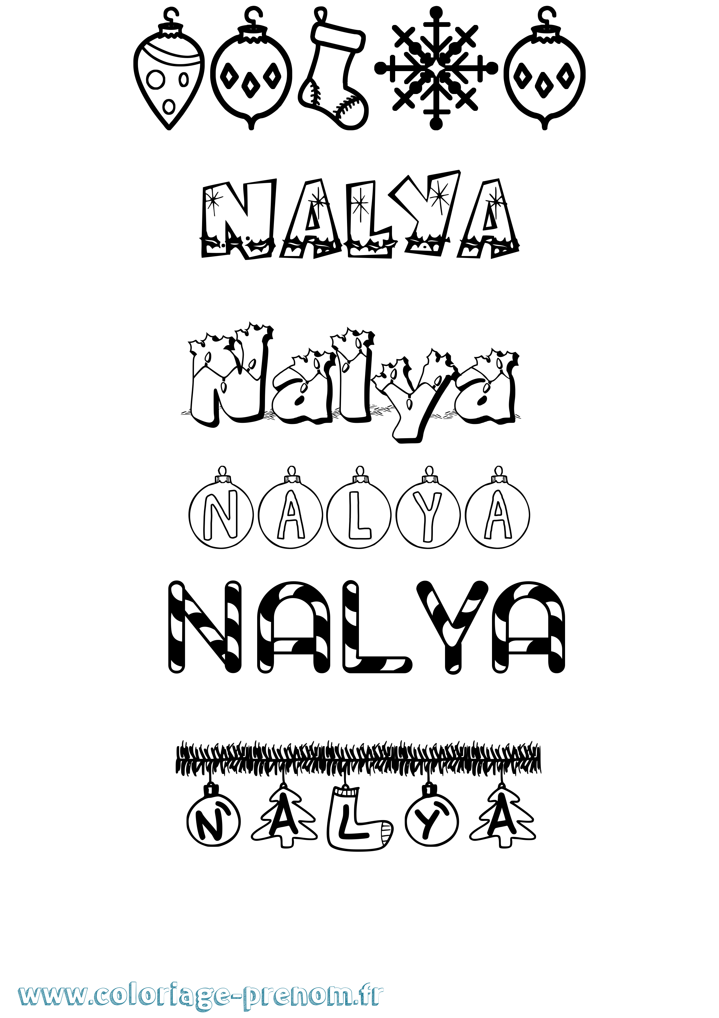 Coloriage Nalya Noël Coloriage prénom Nalya Noël