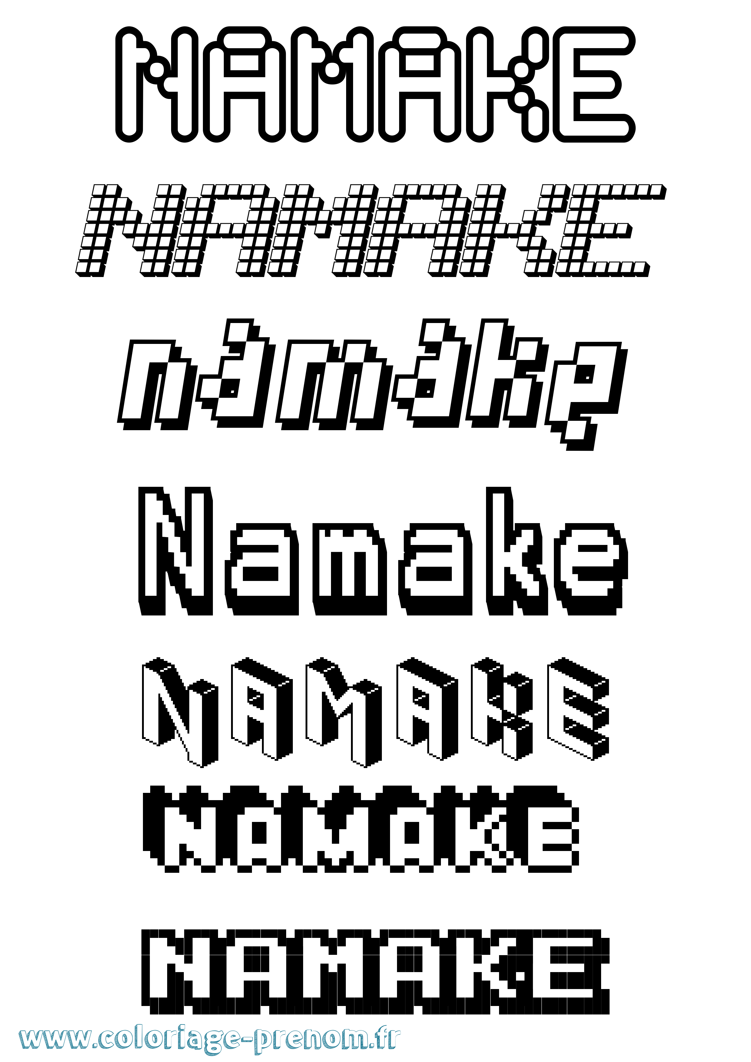 Coloriage Namake Pixel Coloriage prénom Namake Pixel