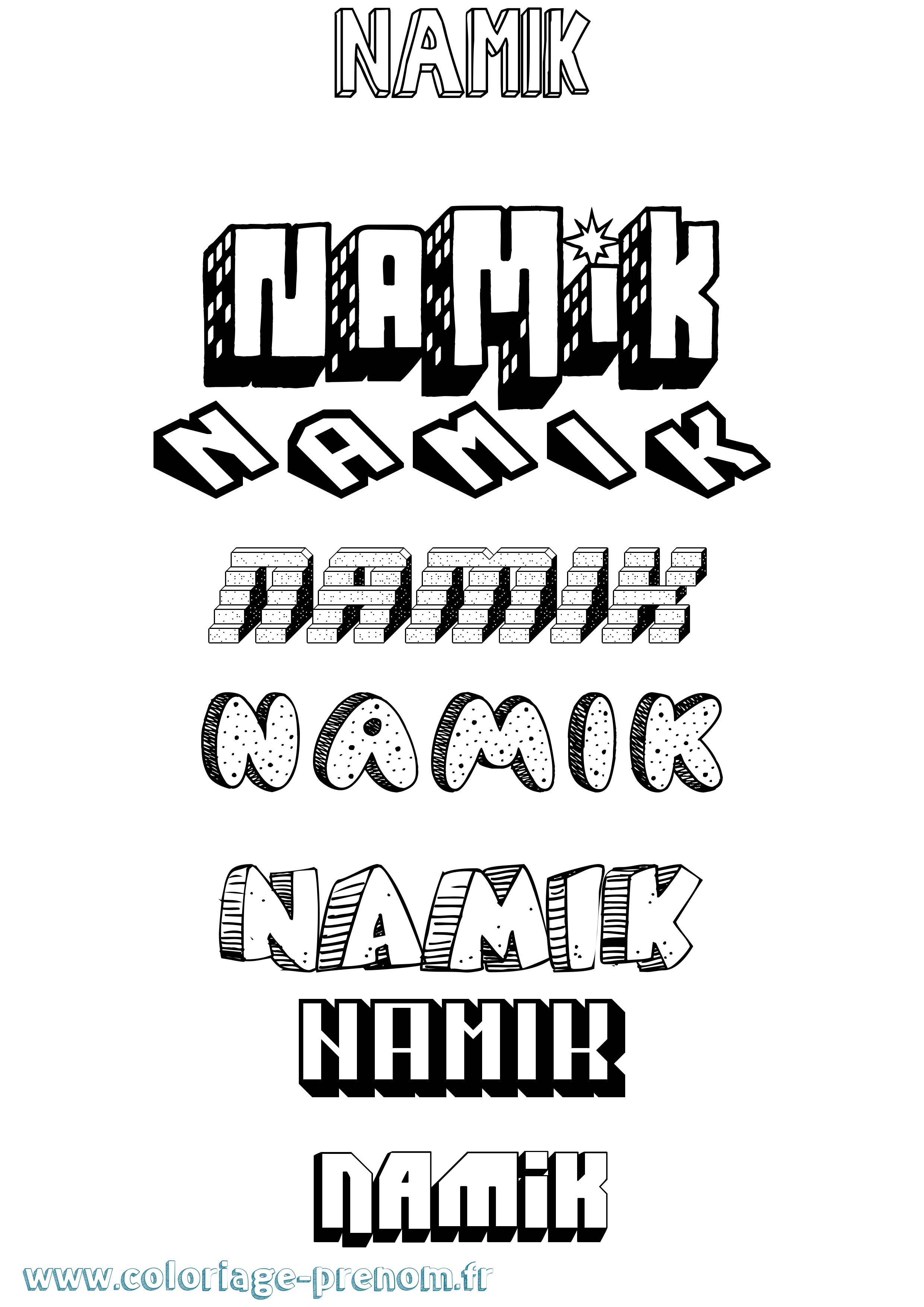 Coloriage Namik Effet 3D Coloriage prénom Namik Effet 3D