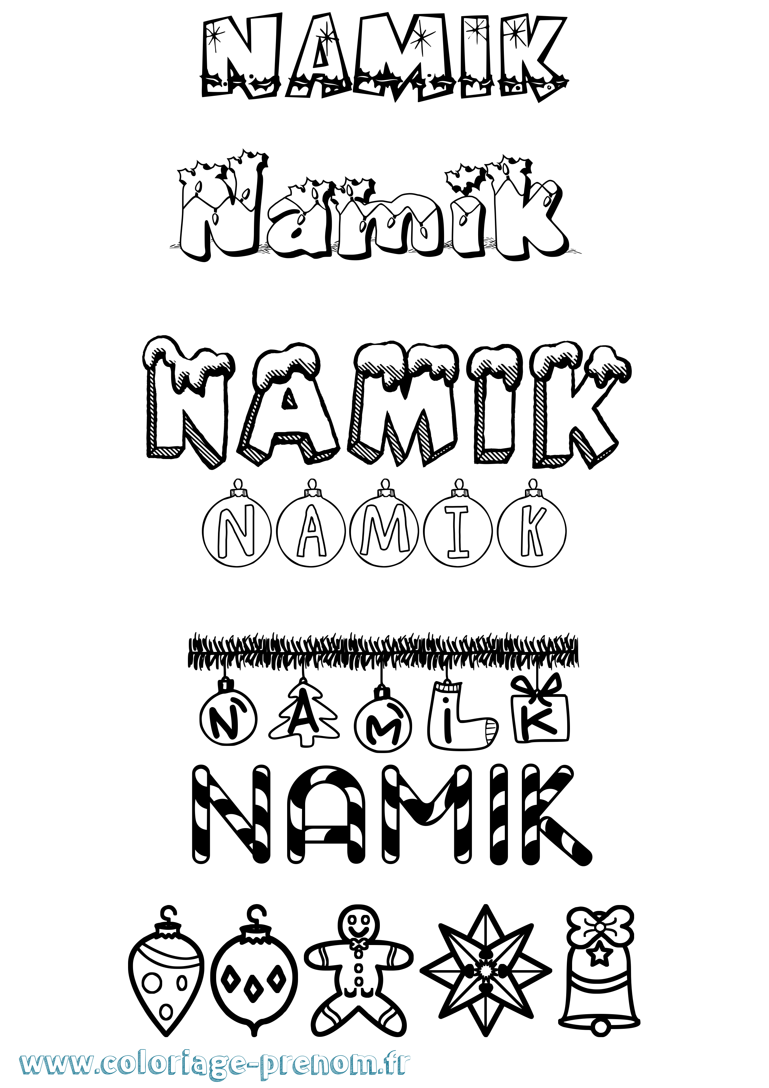 Coloriage Namik Noël Coloriage prénom Namik Noël