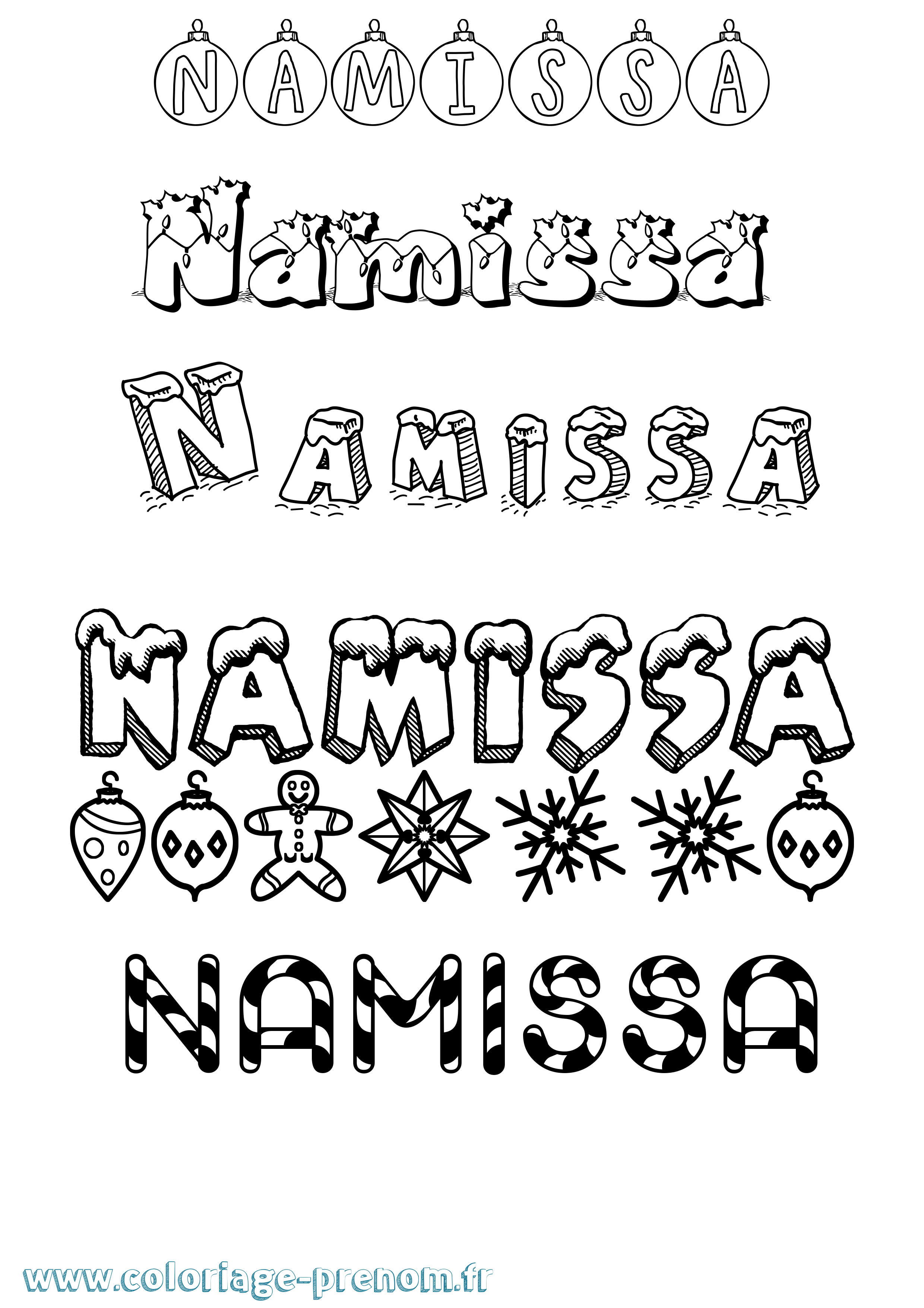 Coloriage Namissa Noël Coloriage prénom Namissa Noël