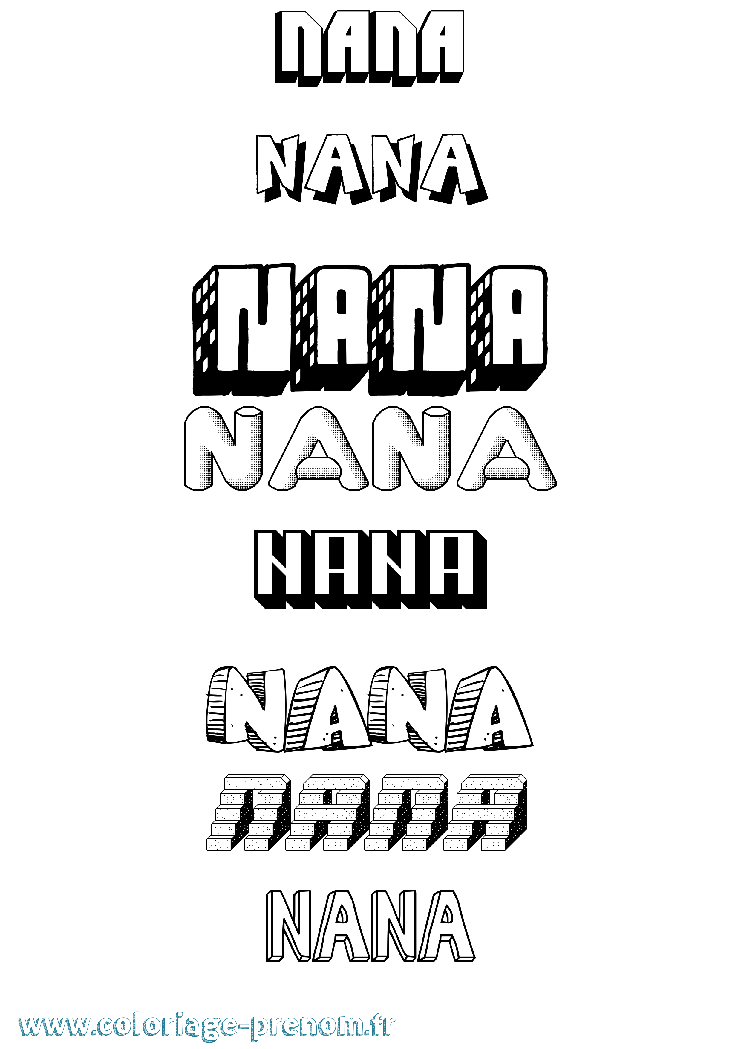 Coloriage Nana Effet 3D Coloriage prénom Nana Effet 3D