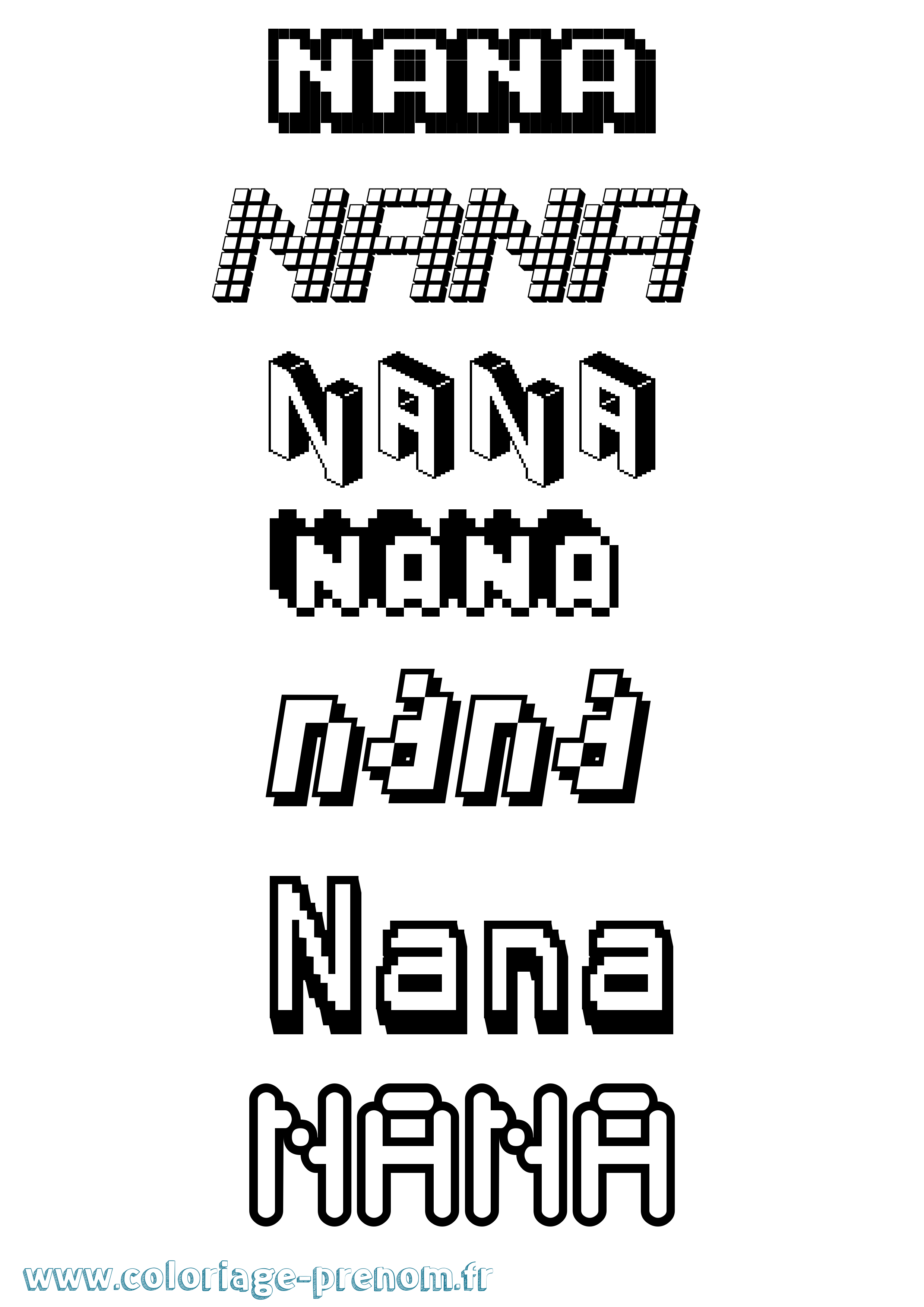 Coloriage Nana Pixel Coloriage prénom Nana Pixel