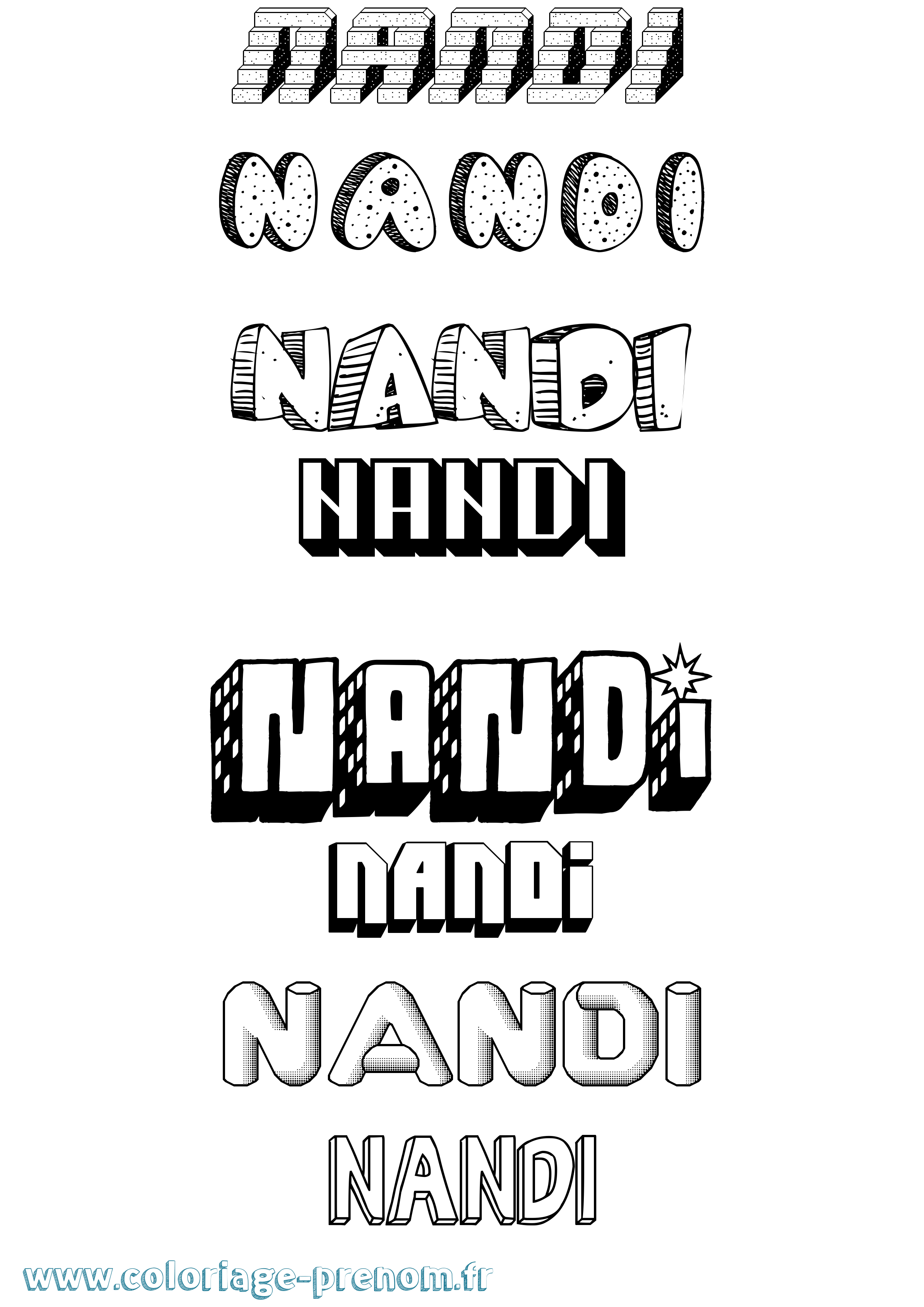 Coloriage Nandi Effet 3D Coloriage prénom Nandi Effet 3D
