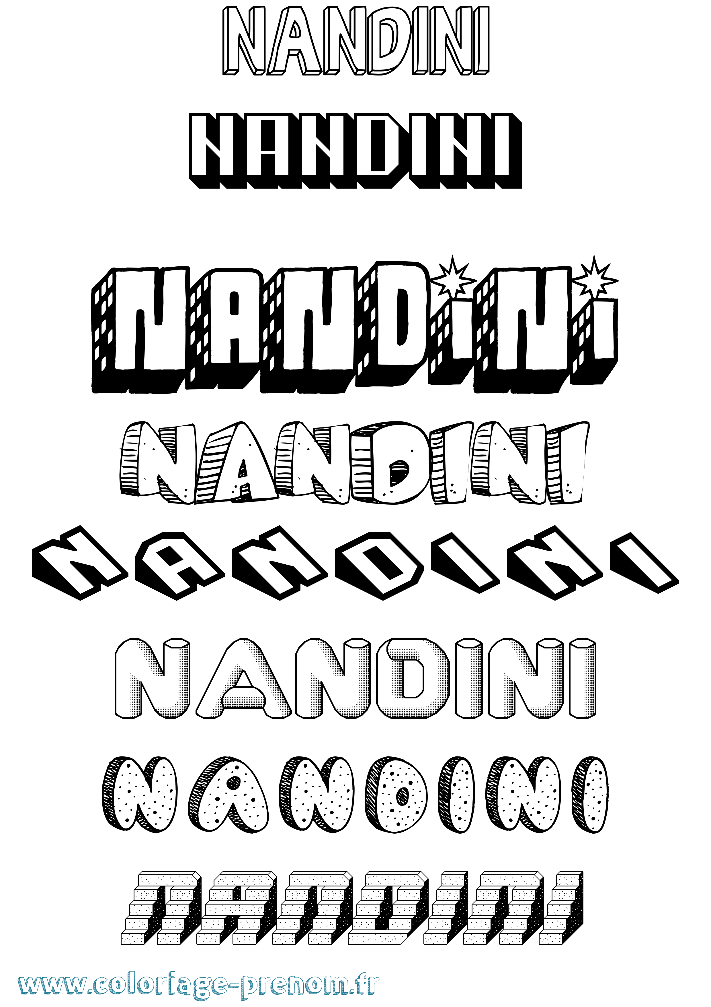 Coloriage Nandini Effet 3D Coloriage prénom Nandini Effet 3D