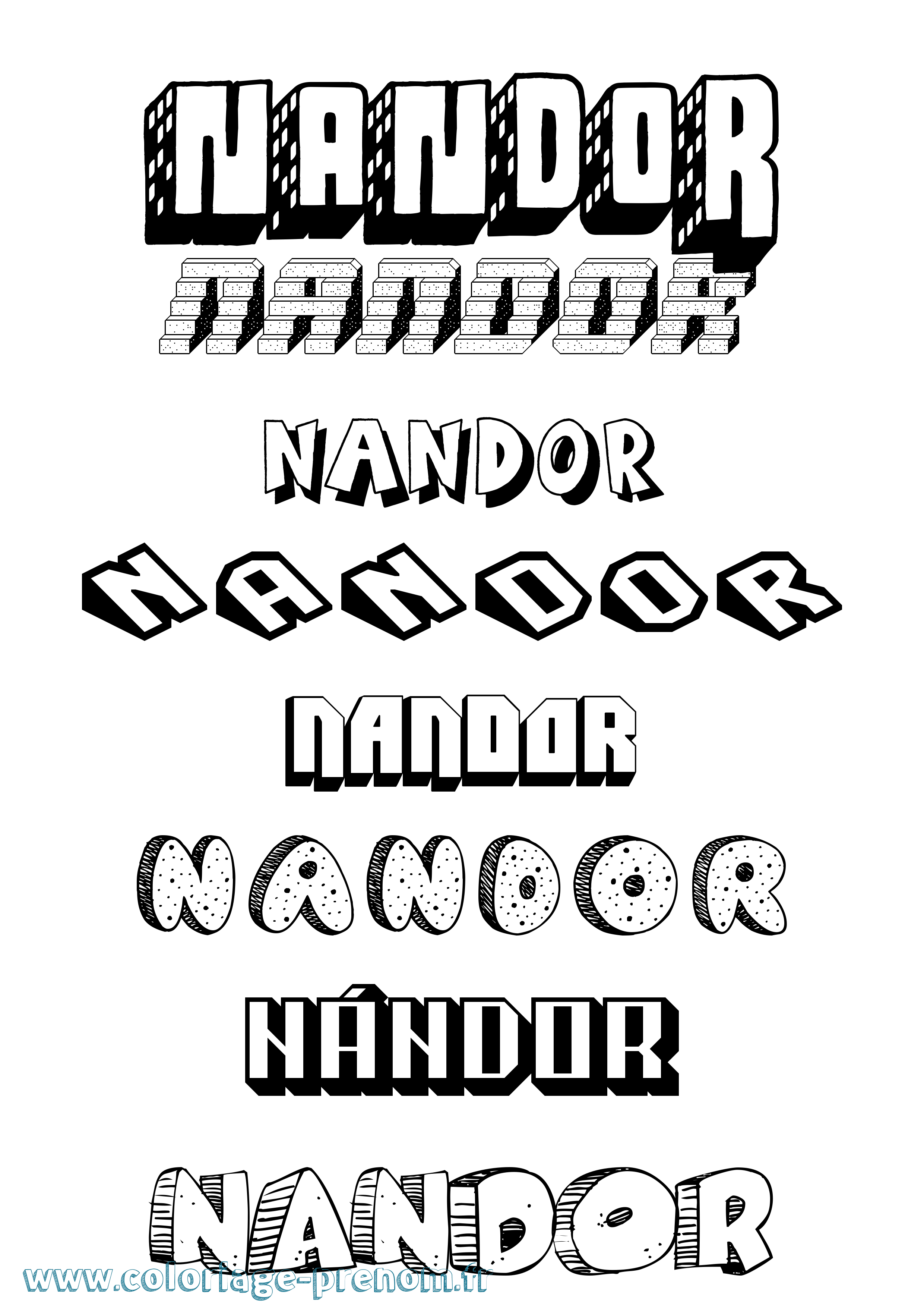 Coloriage Nándor Effet 3D Coloriage prénom Nándor Effet 3D