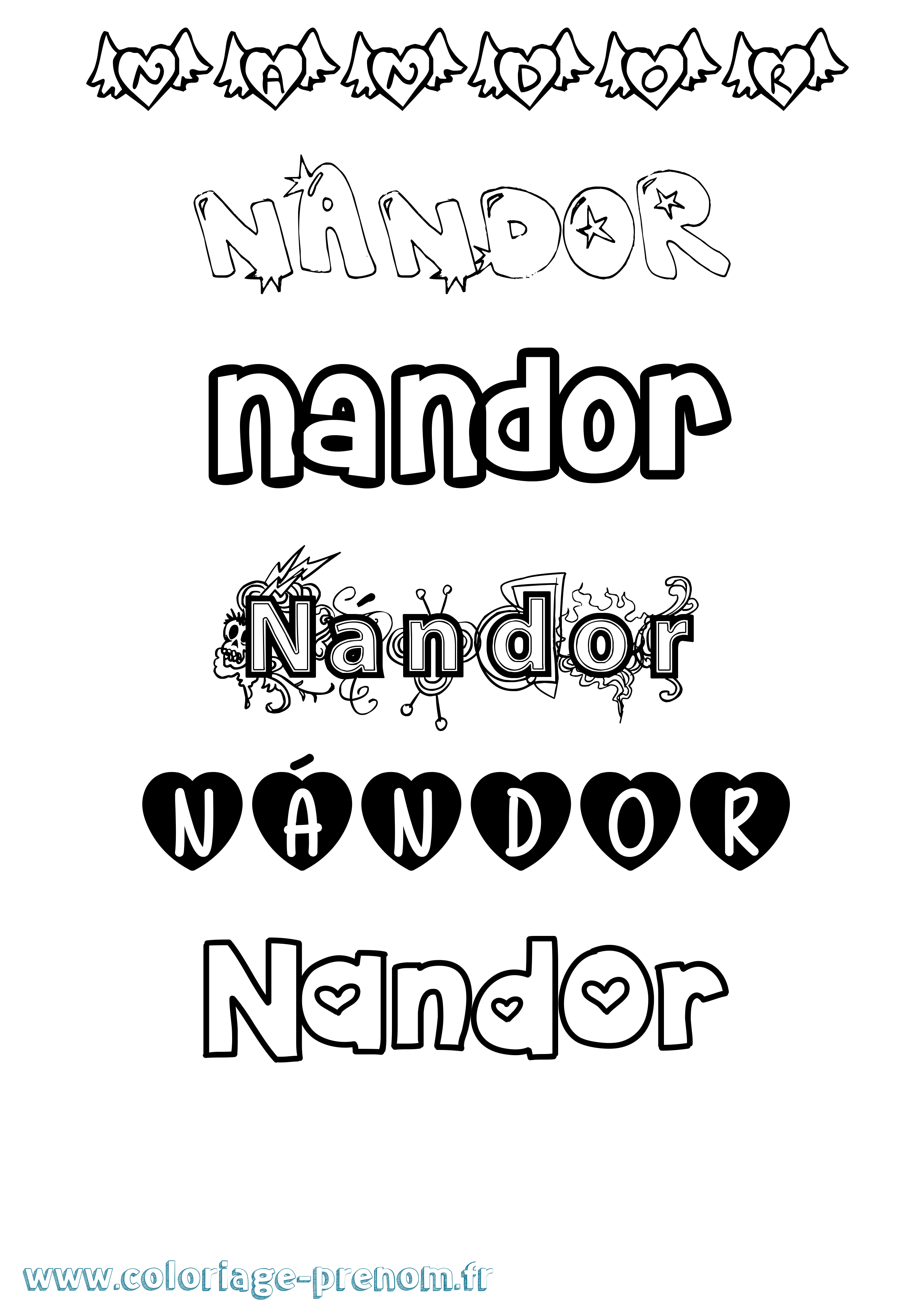 Coloriage Nándor Girly Coloriage prénom Nándor Girly