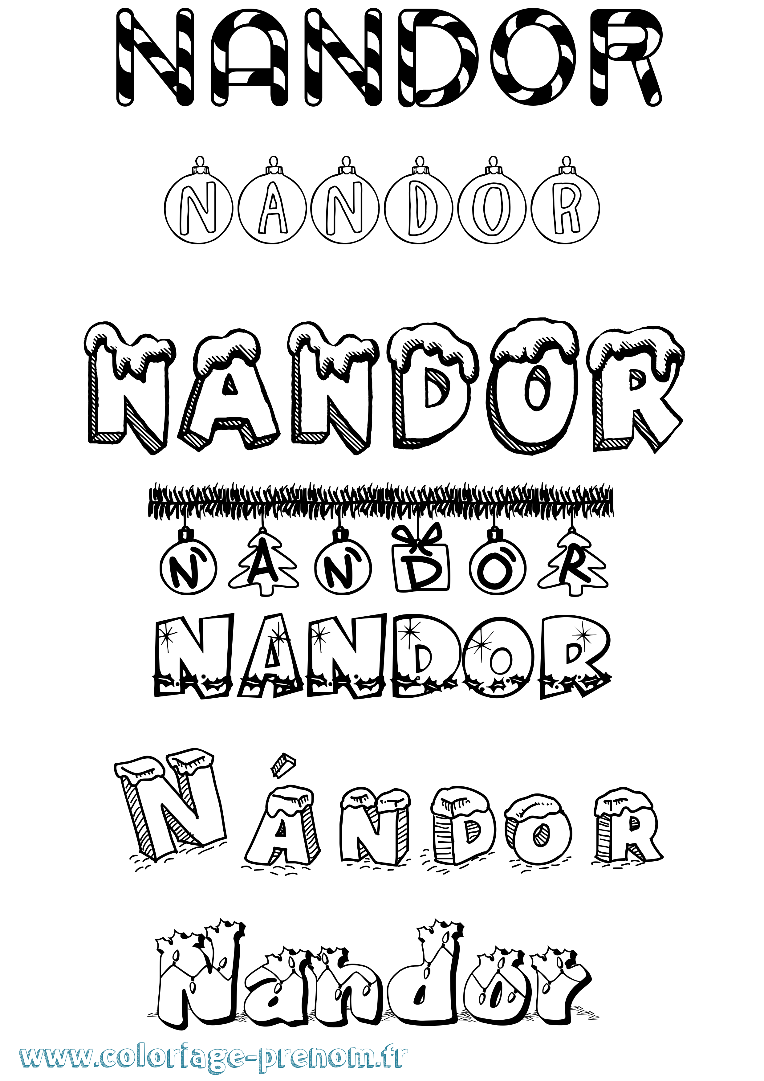 Coloriage Nándor Noël Coloriage prénom Nándor Noël