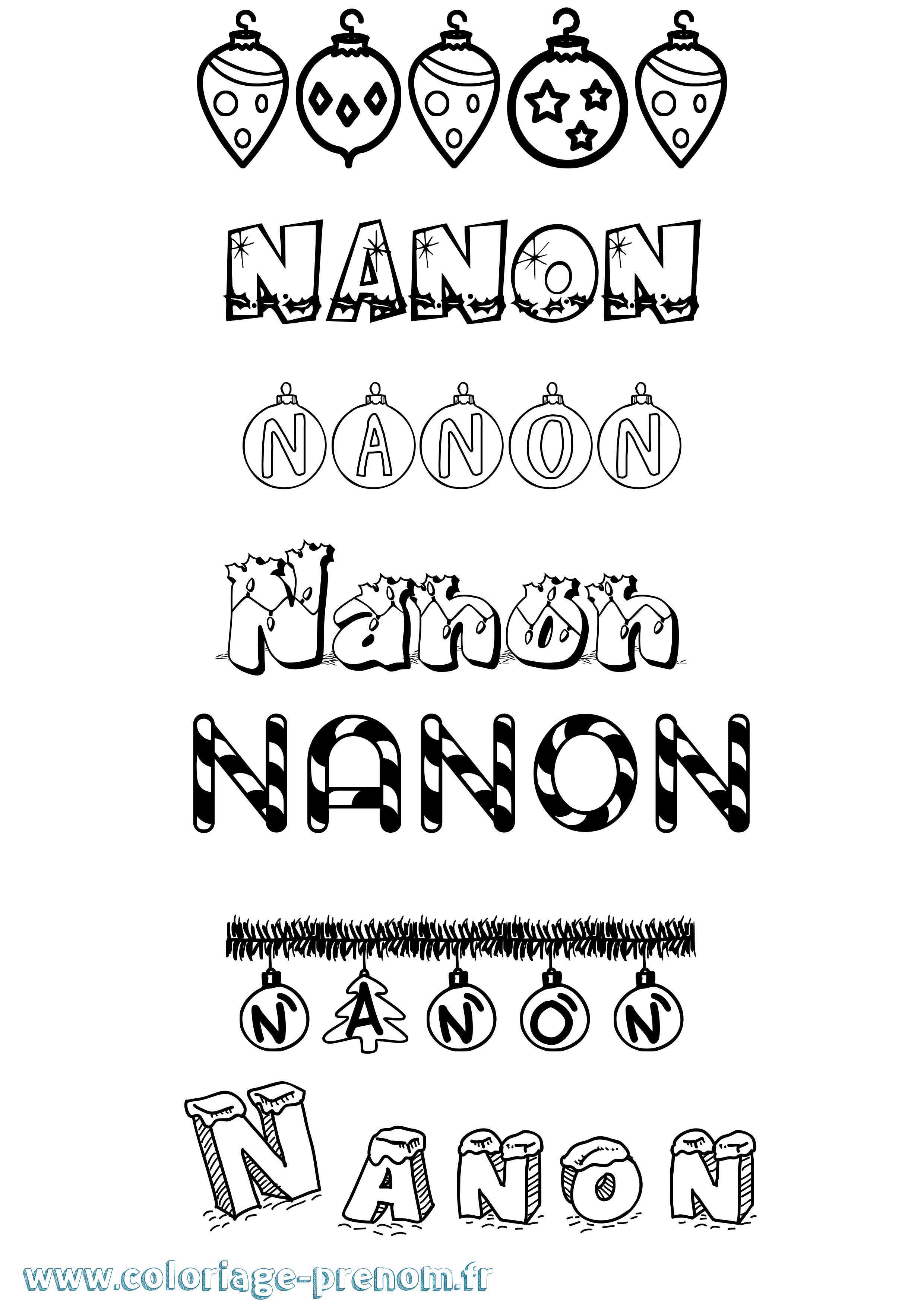 Coloriage Nanon Noël Coloriage prénom Nanon Noël