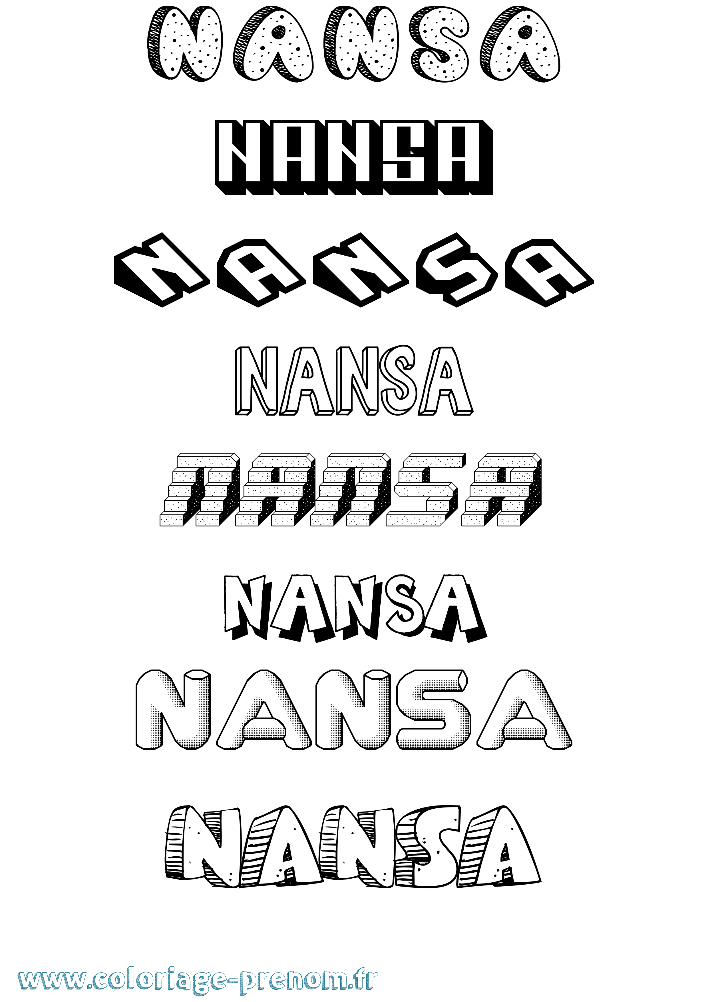 Coloriage Nansa Effet 3D Coloriage prénom Nansa Effet 3D