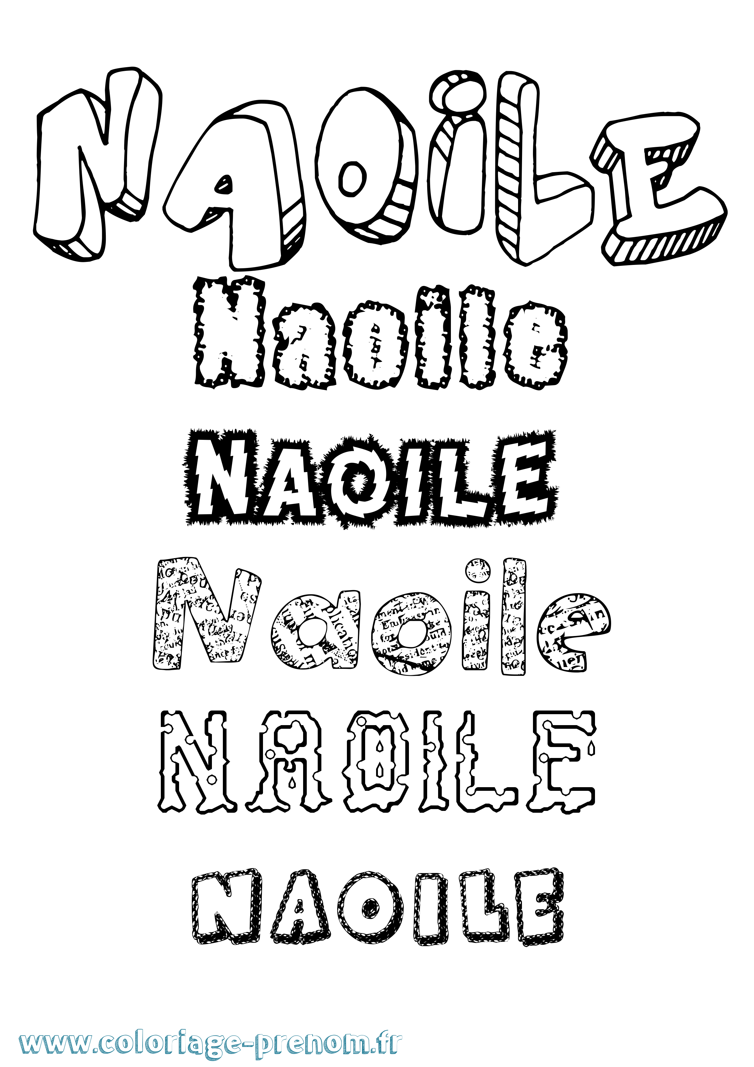 Coloriage Naoile Destructuré Coloriage prénom Naoile Destructuré