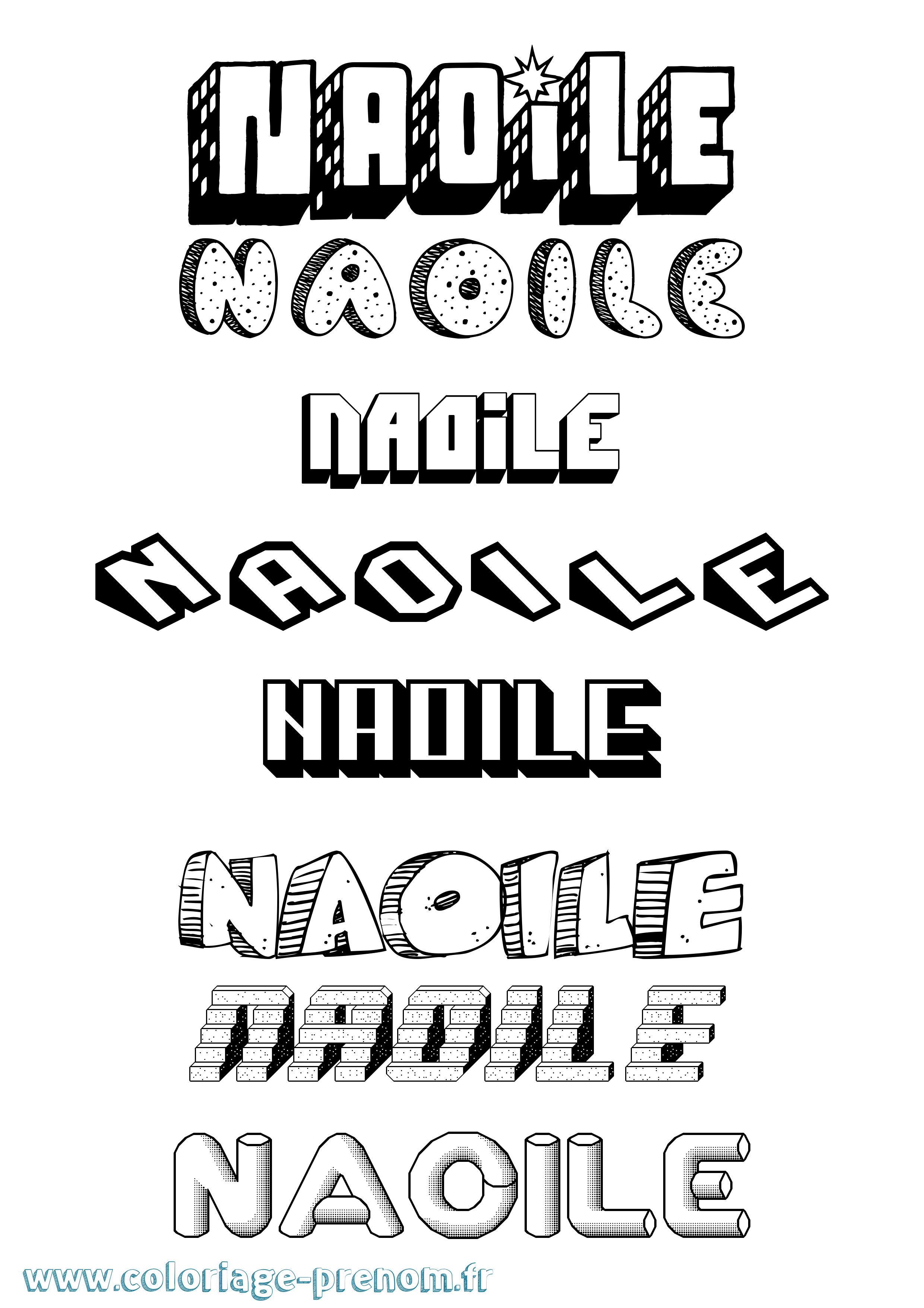 Coloriage Naoile Effet 3D Coloriage prénom Naoile Effet 3D