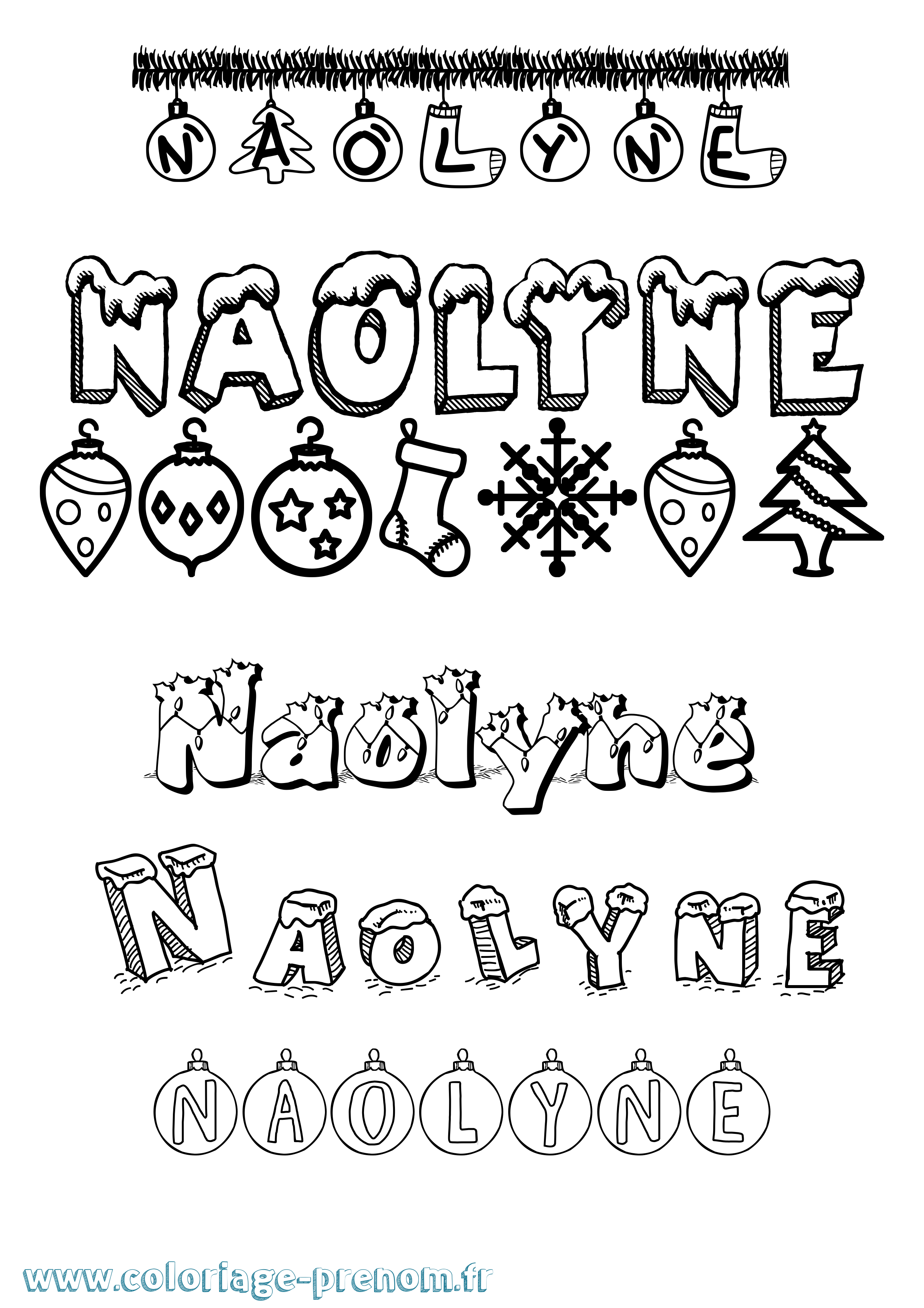Coloriage Naolyne Noël Coloriage prénom Naolyne Noël