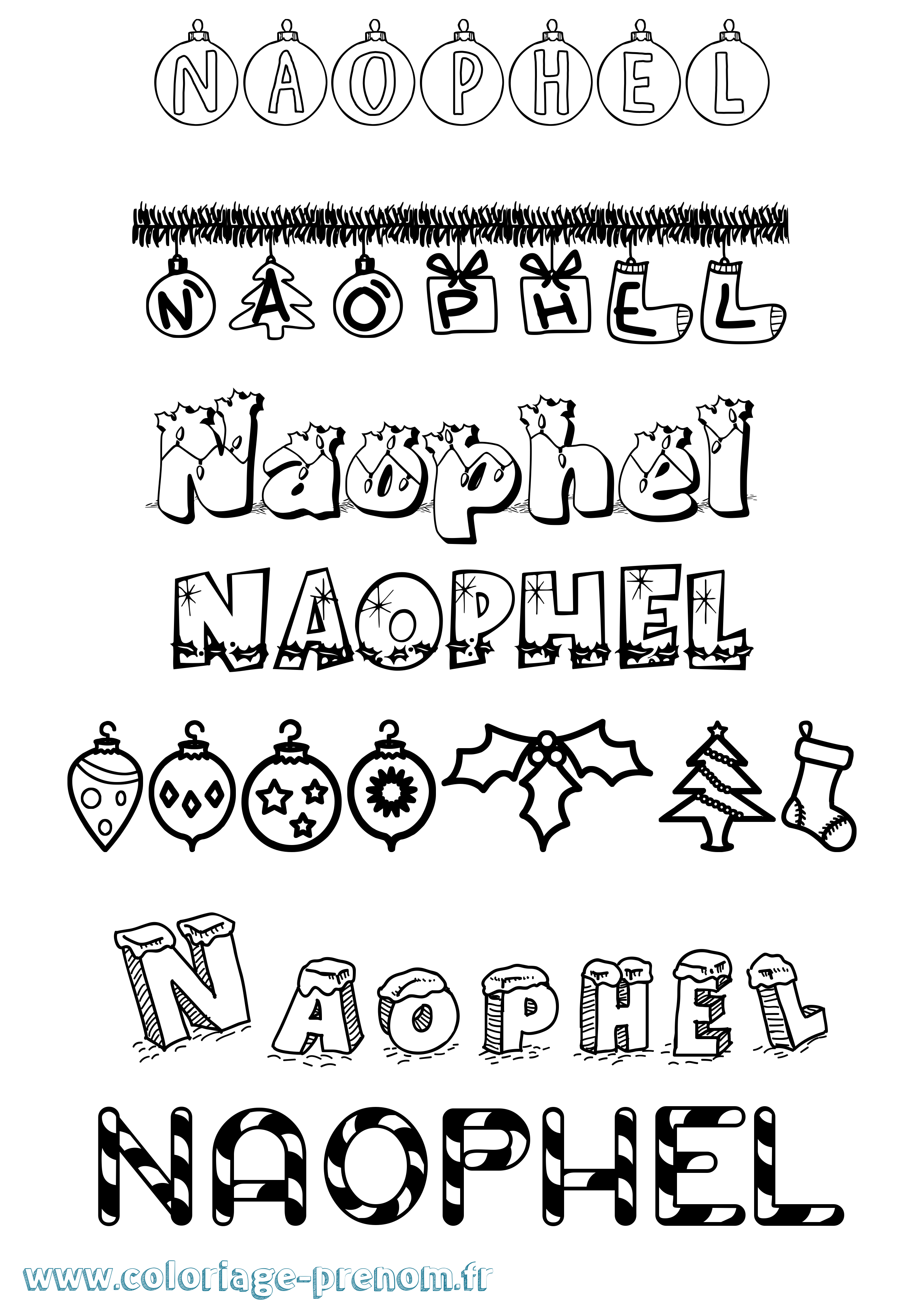 Coloriage Naophel Noël Coloriage prénom Naophel Noël