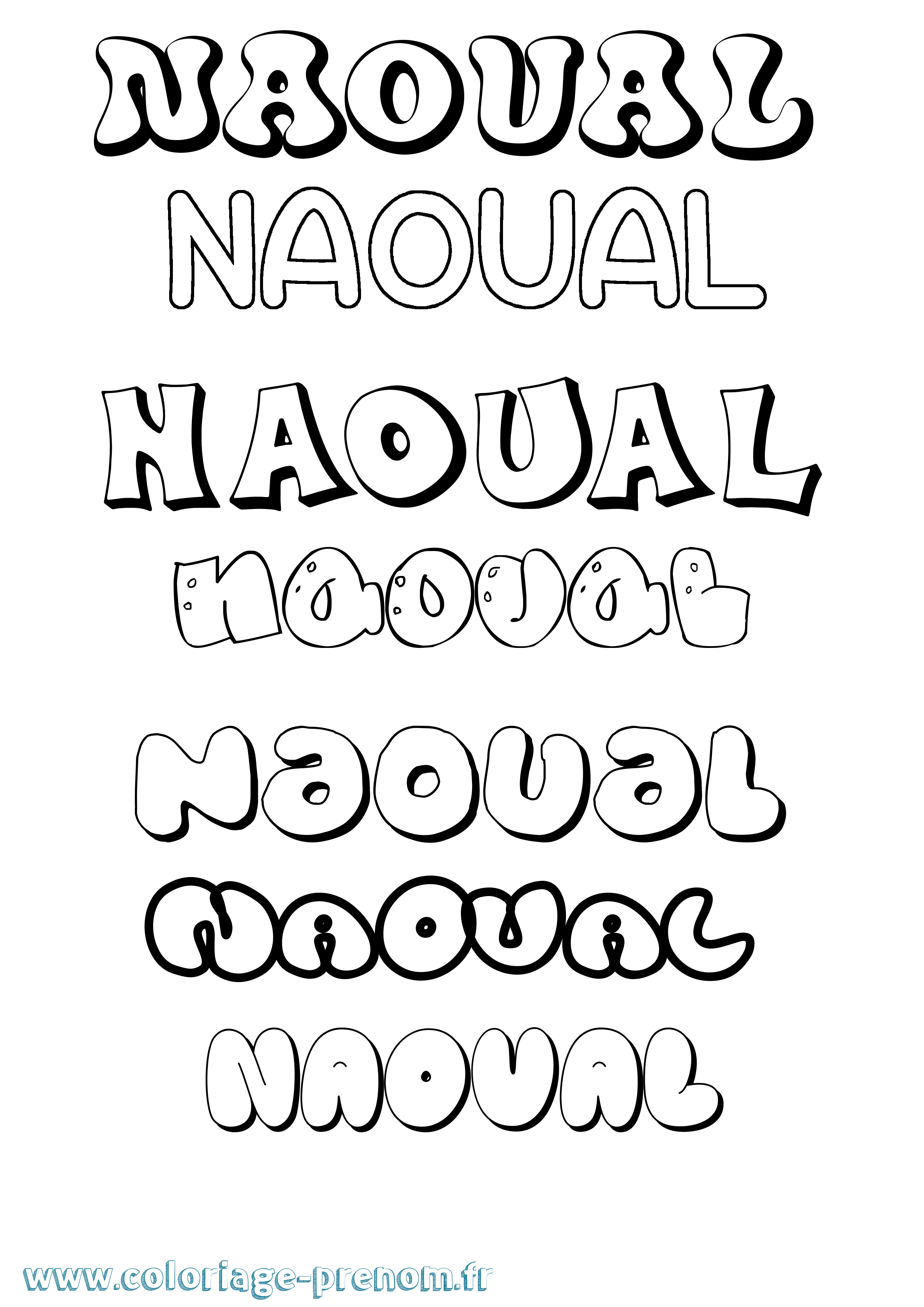 Coloriage Naoual Bubble Coloriage prénom Naoual Bubble